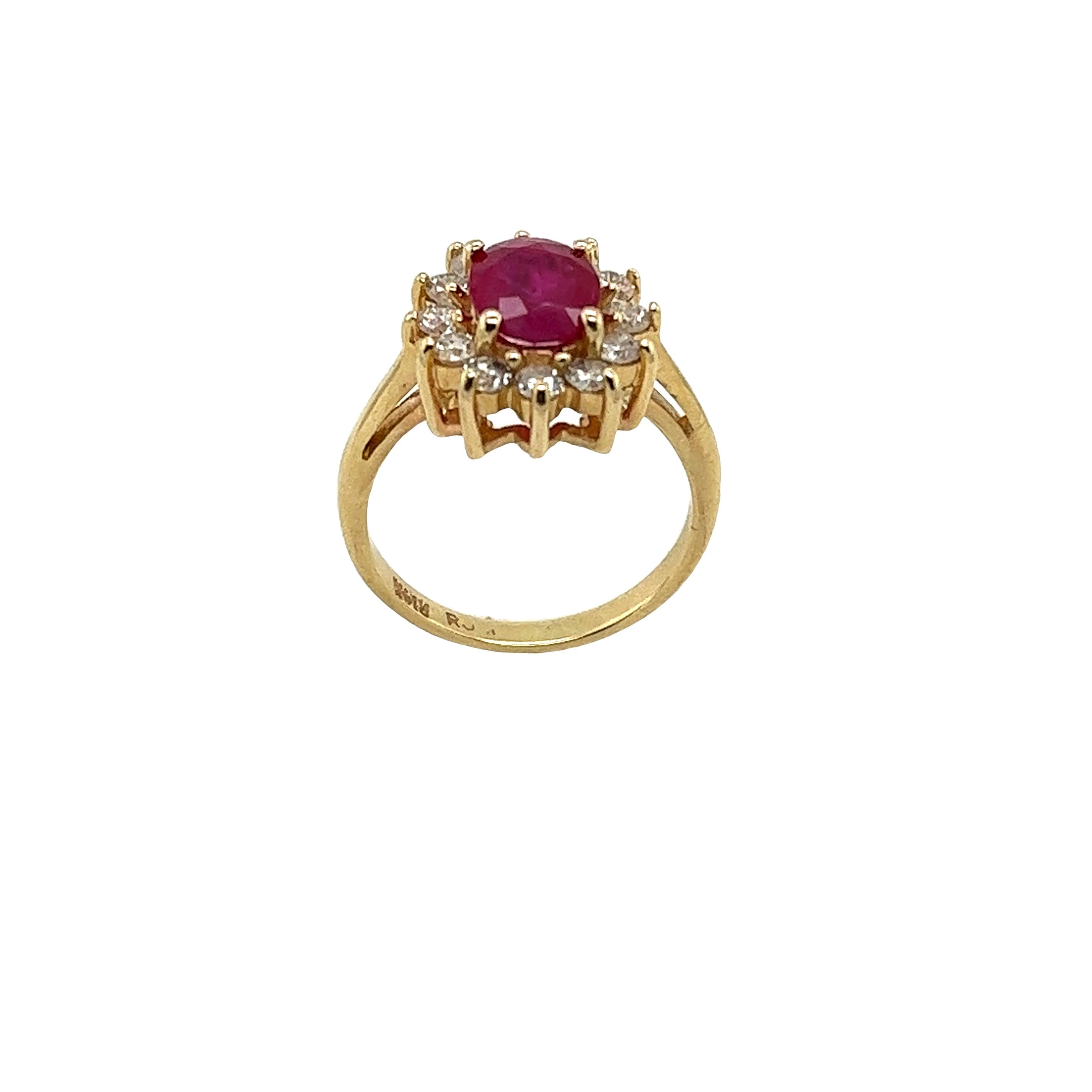 Women's 14ct Yellow Gold Ruby and Diamond Cluster Ring, 0.50ct Diamonds For Sale