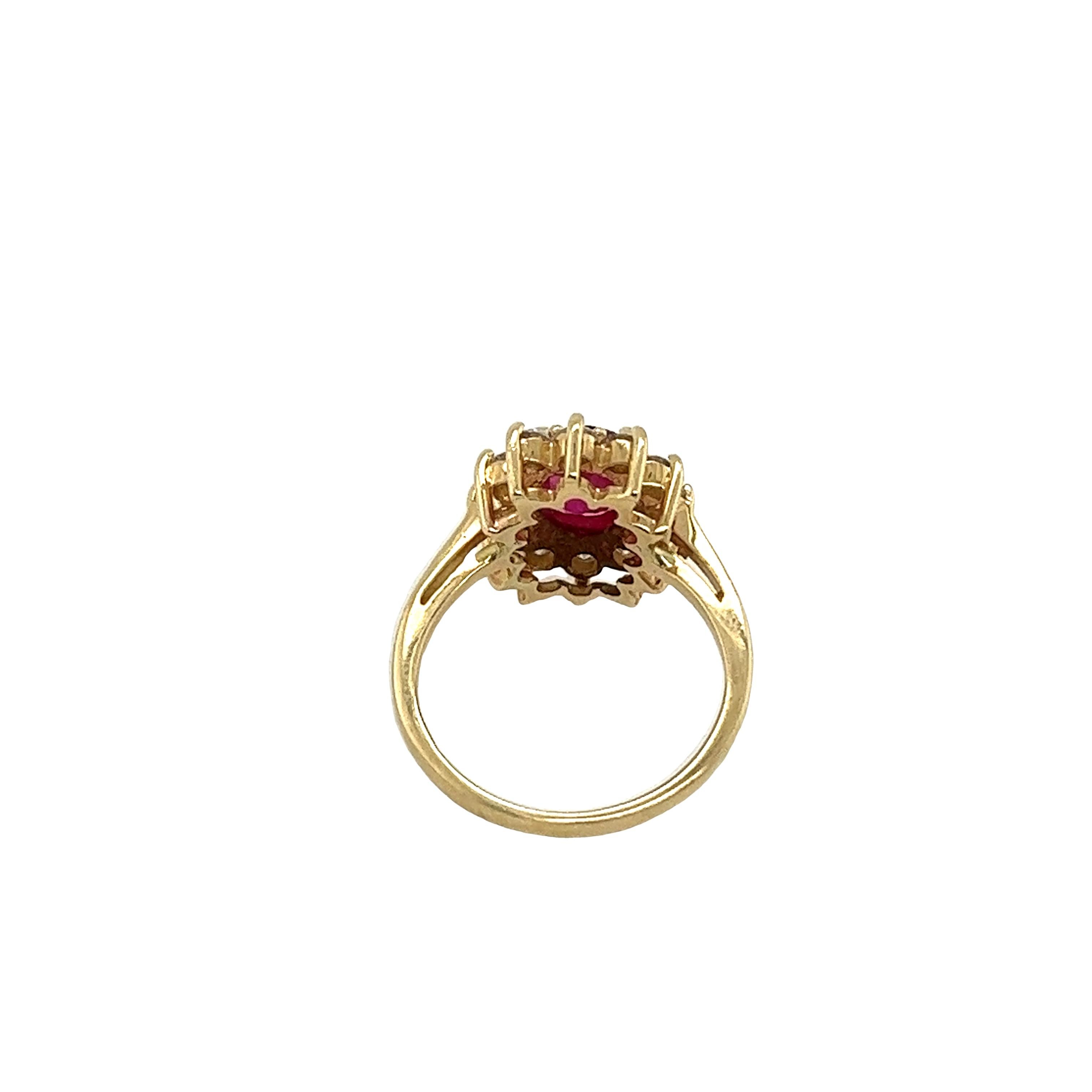 14ct Yellow Gold Ruby and Diamond Cluster Ring, 0.50ct Diamonds For Sale 1