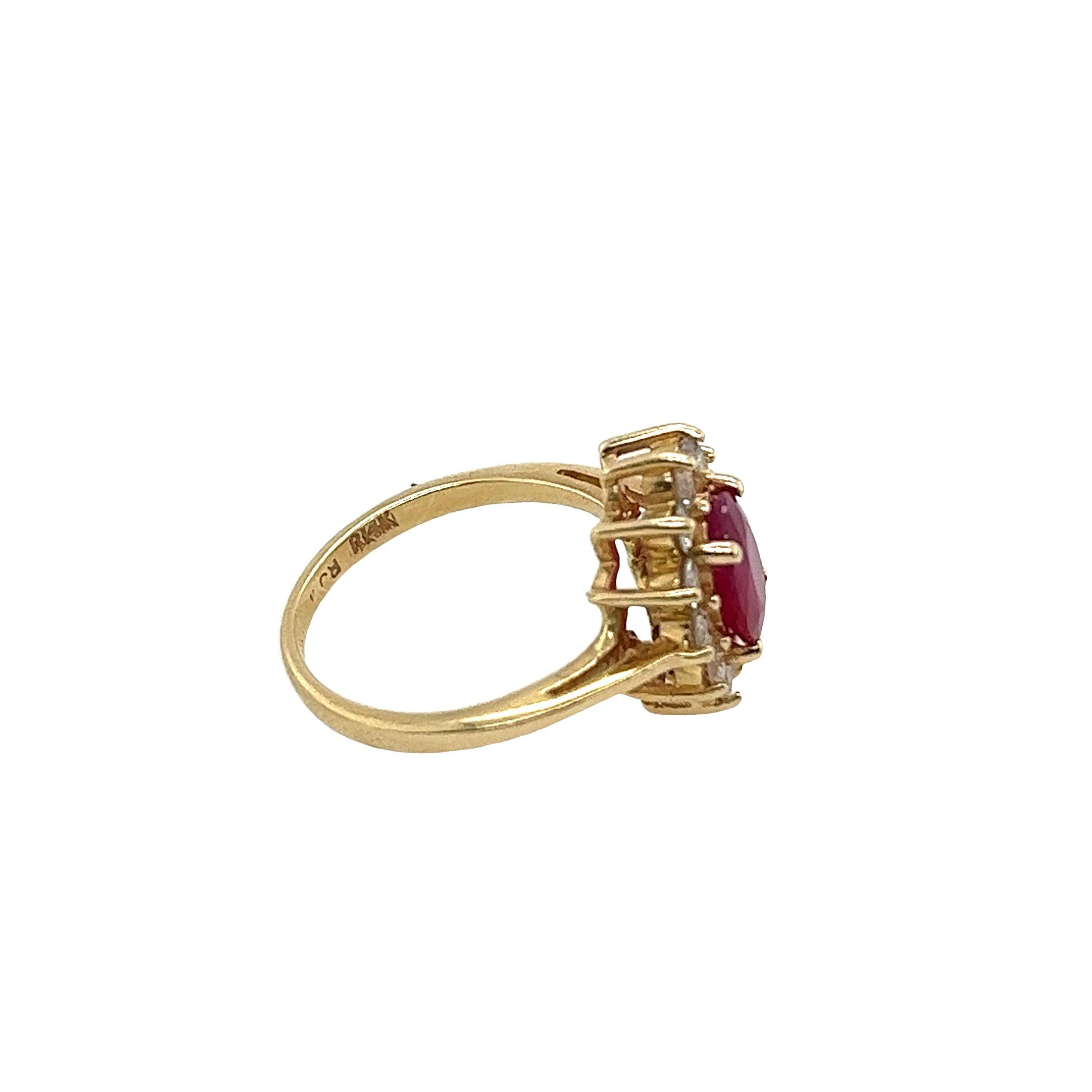 14ct Yellow Gold Ruby and Diamond Cluster Ring, 0.50ct Diamonds For Sale 2