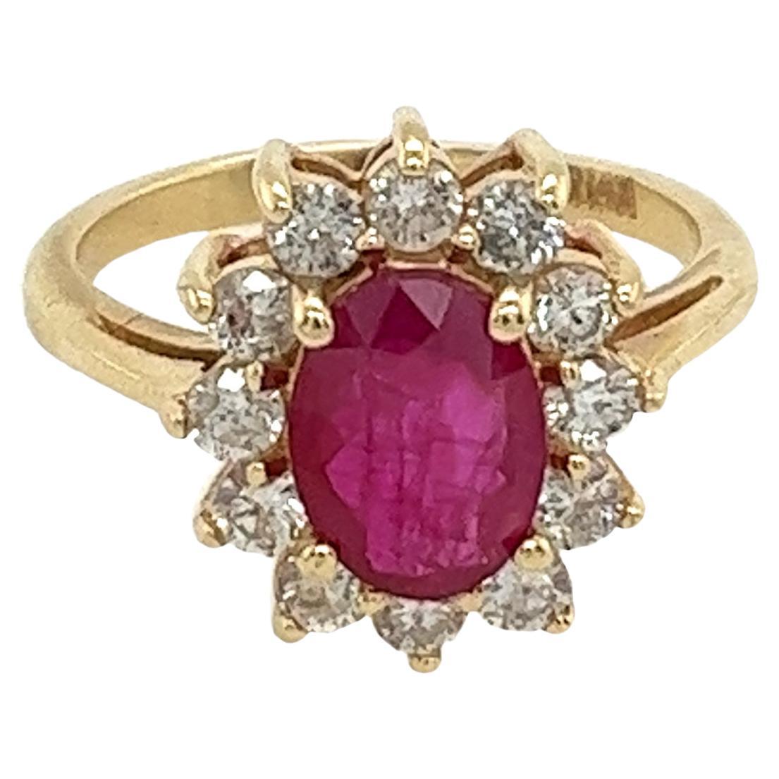 14ct Yellow Gold Ruby and Diamond Cluster Ring, 0.50ct Diamonds For Sale