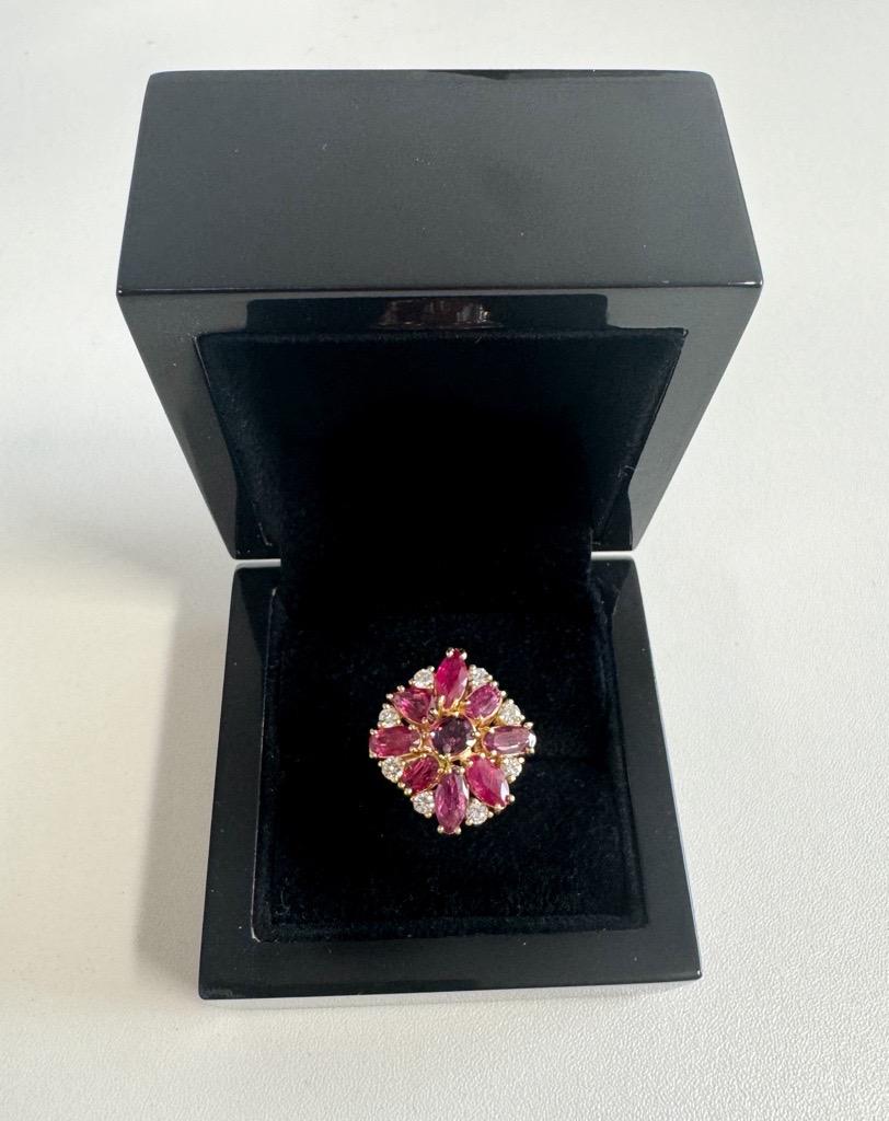 14ct Yellow Gold Ruby & Diamond Cocktail Ring For Sale 1