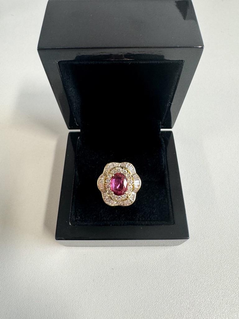 14ct Yellow Gold Ruby & Diamond Dress Ring  In Good Condition For Sale In Birmingham, GB