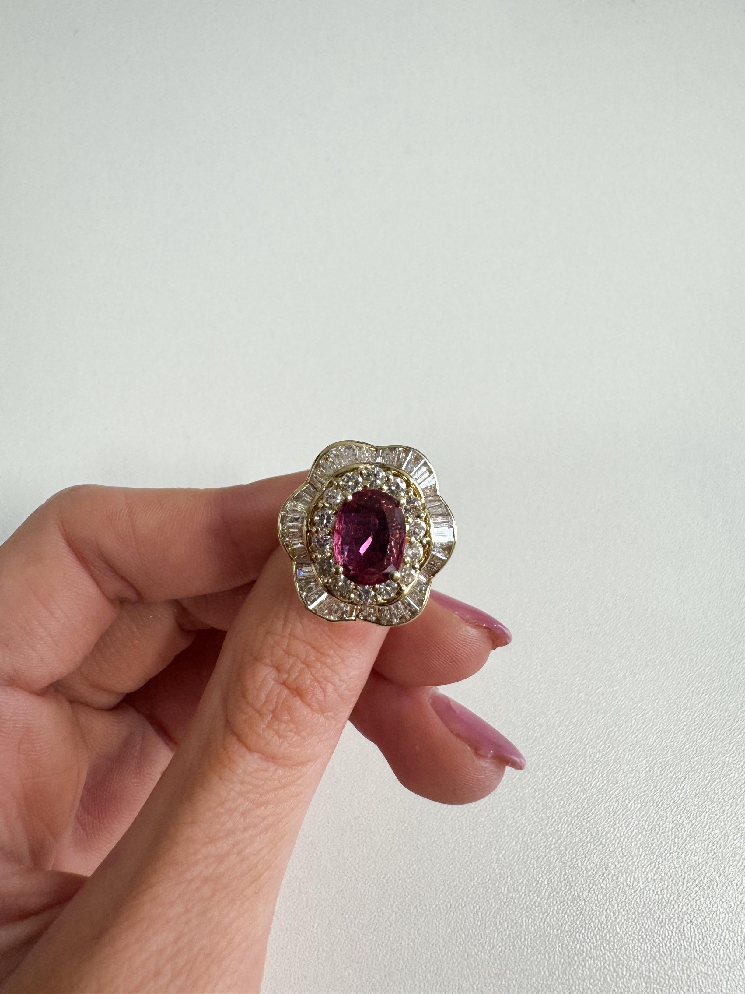 Women's 14ct Yellow Gold Ruby & Diamond Dress Ring  For Sale