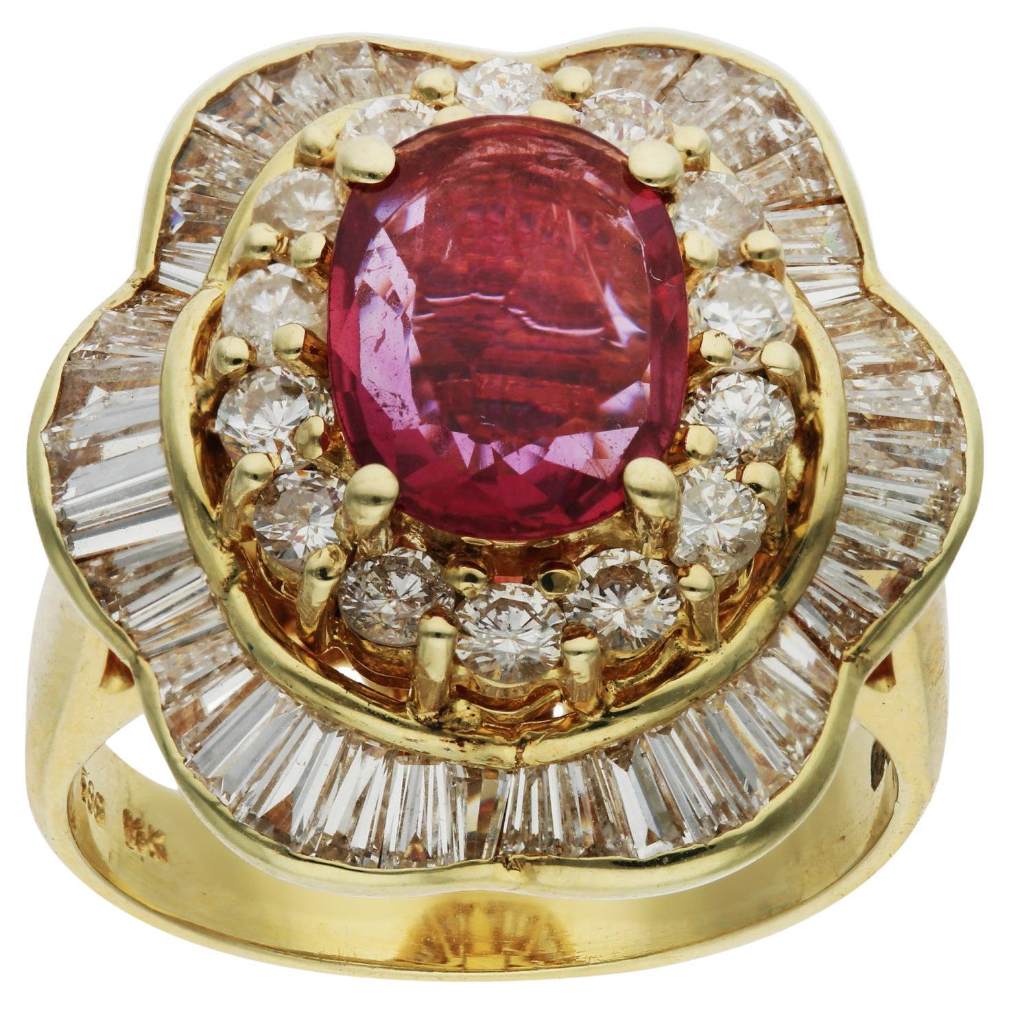 14ct Yellow Gold Ruby & Diamond Dress Ring  For Sale