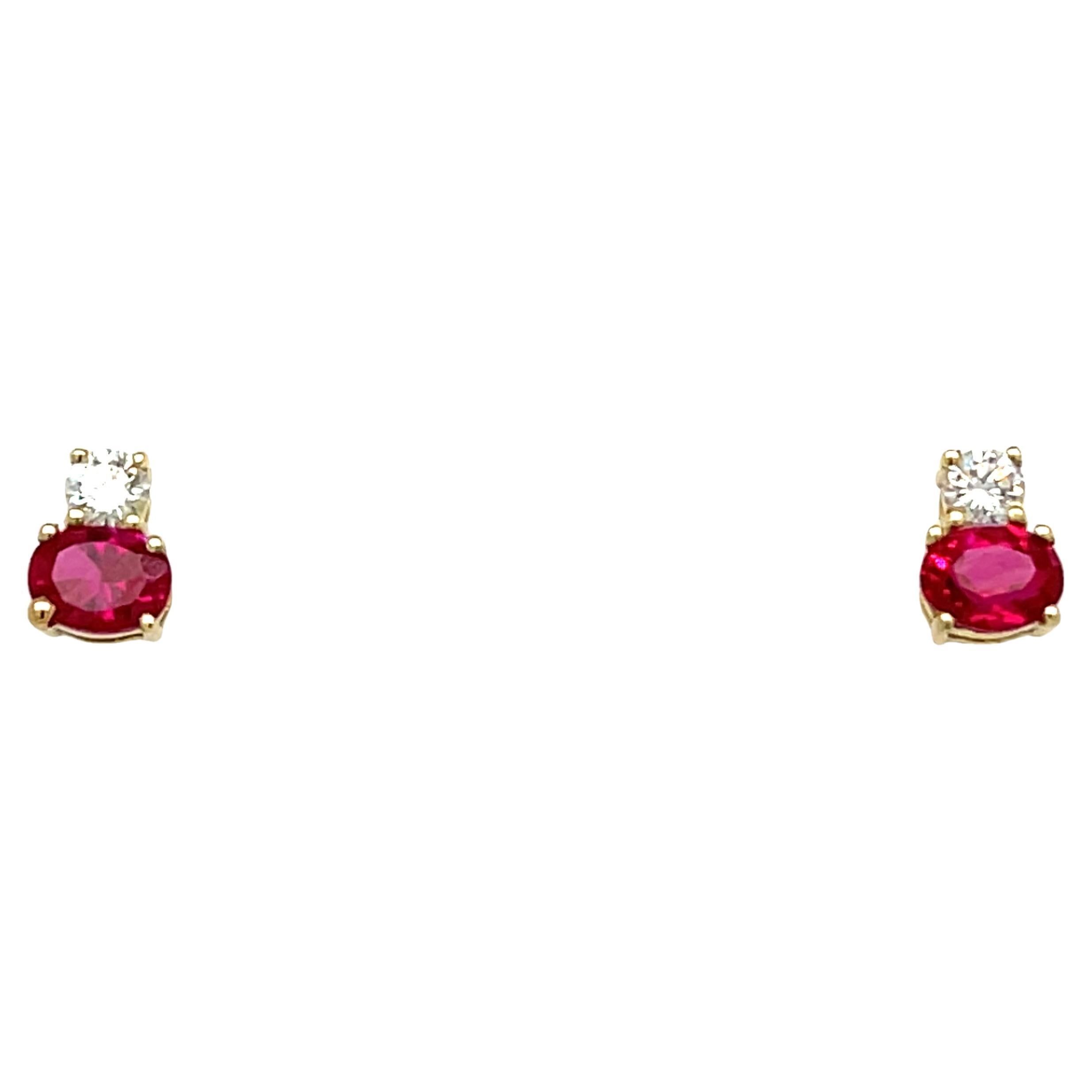 14ct Gelbgold Rubin & Diamant Ohrringe