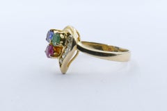 14 Carat Yellow Gold Ruby, Emerald, Sapphire and Diamond Ring