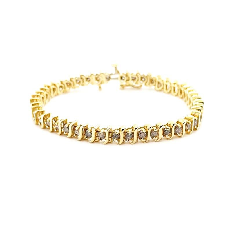 Contemporary 14ct Yellow Gold 'S' Link Diamond Bracelet For Sale