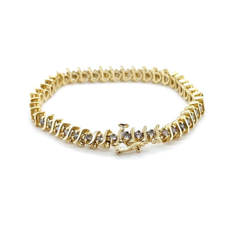 Round Cut 14ct Yellow Gold 'S' Link Diamond Bracelet For Sale