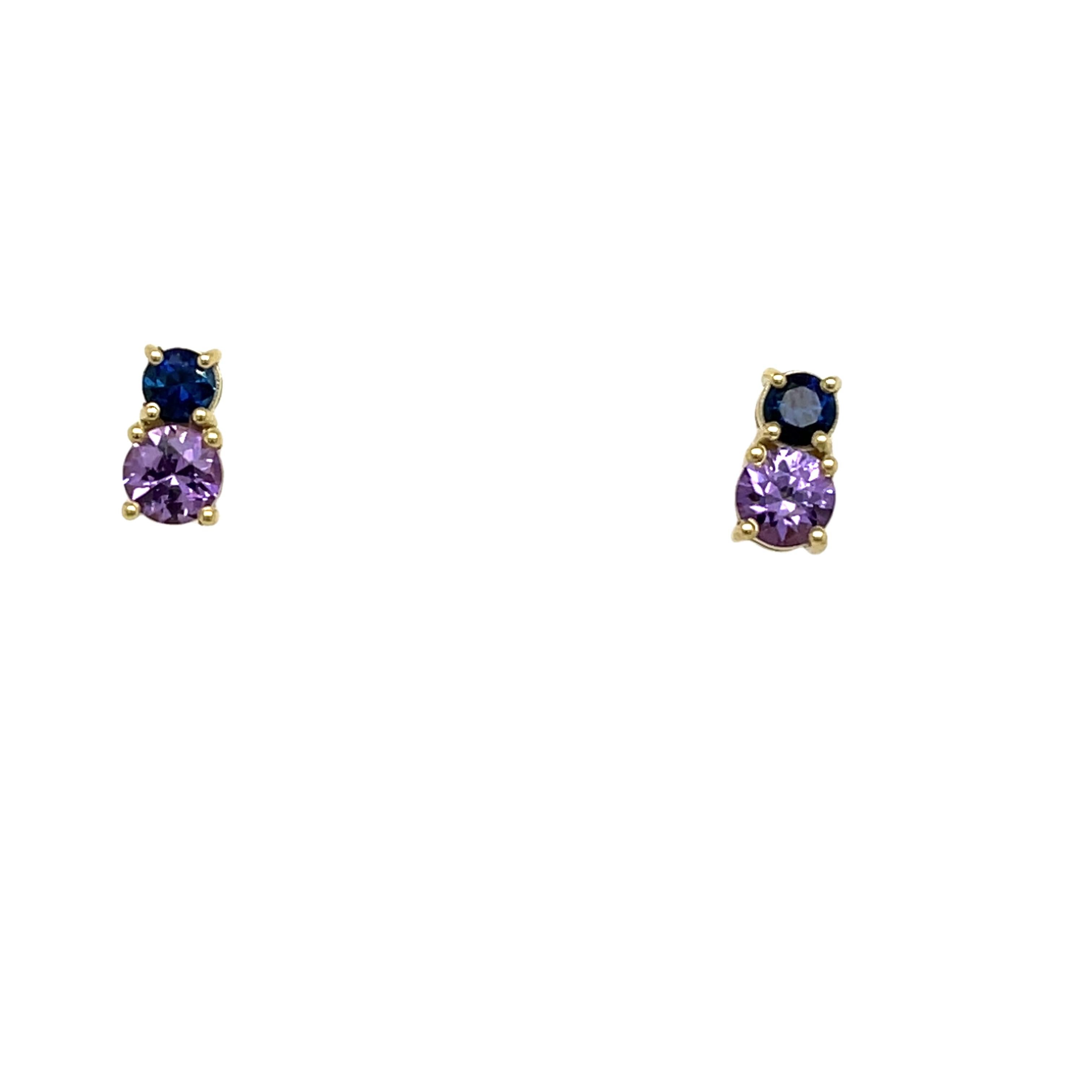A timeless pair of earrings crafted in 14ct yellow gold, 
featuring vibrant sapphire & amethyst. Perfect for adding elegance to any look.

Total Weight: 1.42g
Earring Dimension: 7mm x 4mm
SMS9703