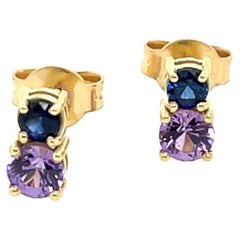 14ct Yellow Gold Sapphire & Amethyst Stud Earrings