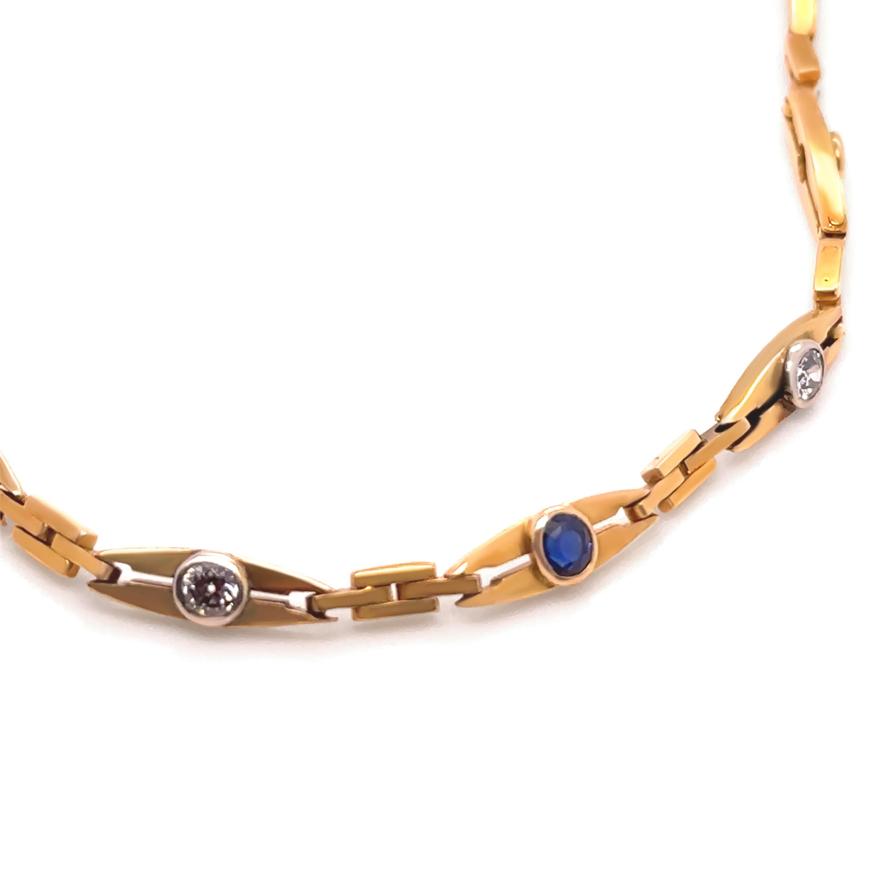 14ct Gelbgold Saphir und Diamant-Armband 0,69ct 9,83g im Zustand „Hervorragend“ im Angebot in SYDNEY, NSW