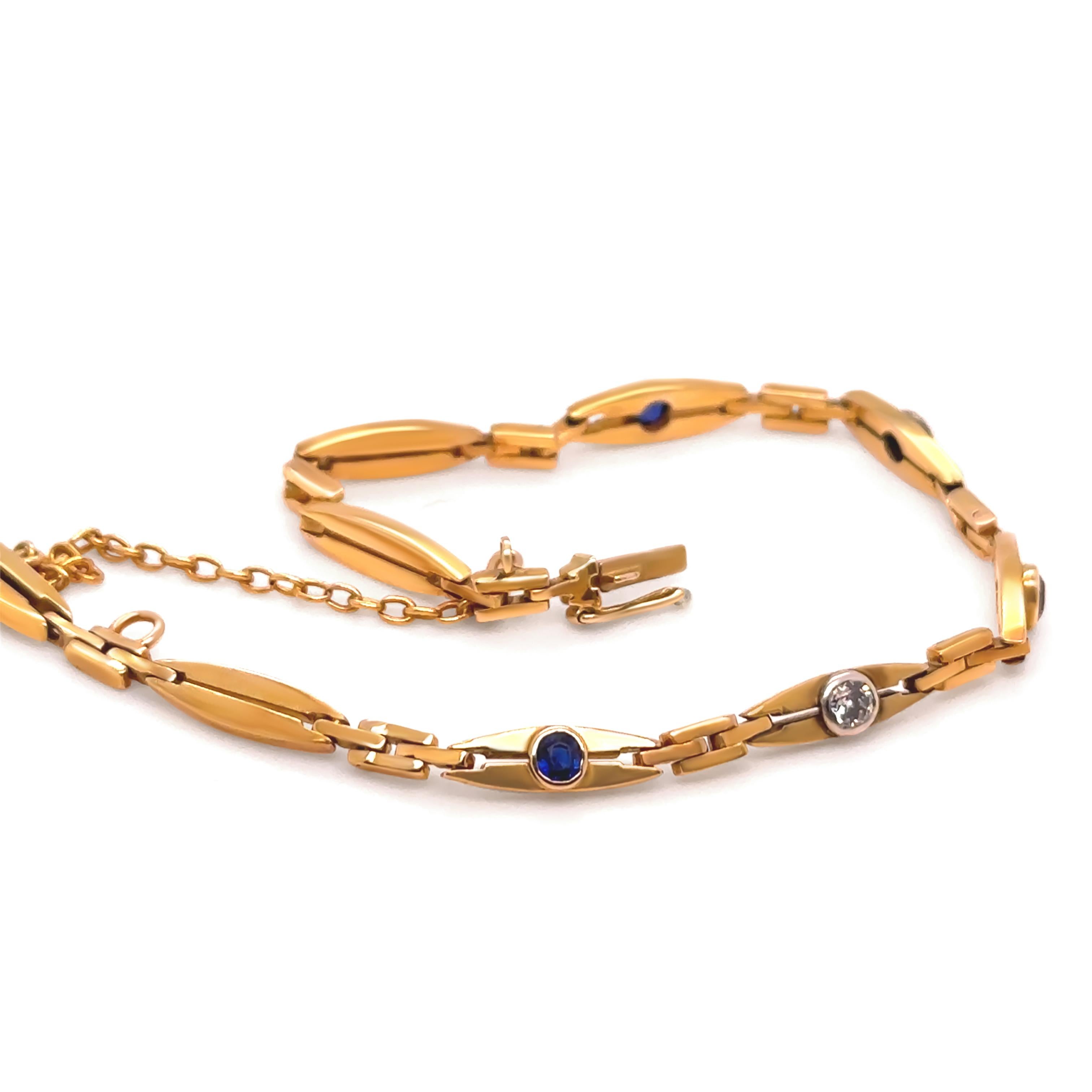 14ct Gelbgold Saphir und Diamant-Armband 0,69ct 9,83g Damen im Angebot
