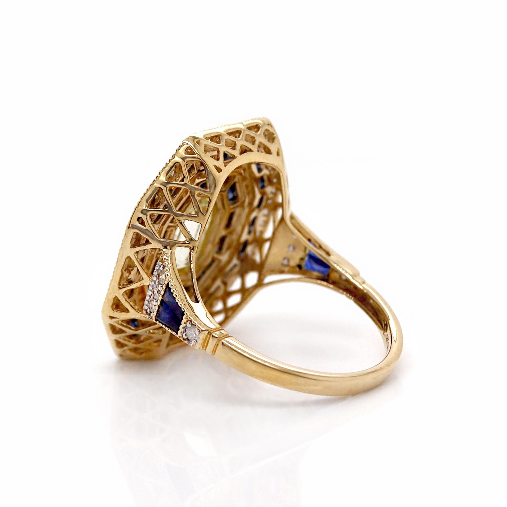 14CT Yellow Gold Sapphire And Diamond Cocktail Ring In New Condition For Sale In Sydney, NSW