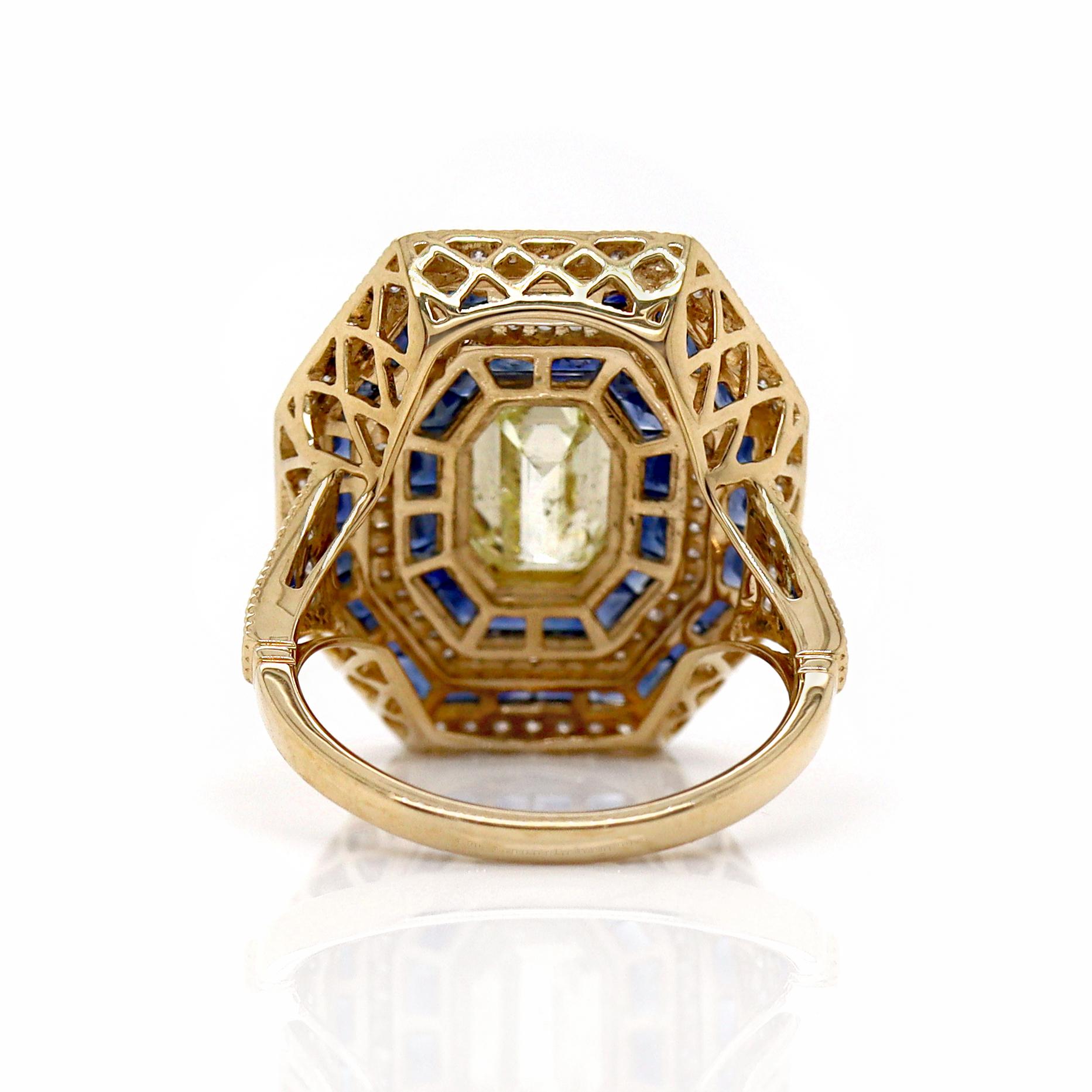 Women's or Men's 14CT Yellow Gold Sapphire And Diamond Cocktail Ring For Sale