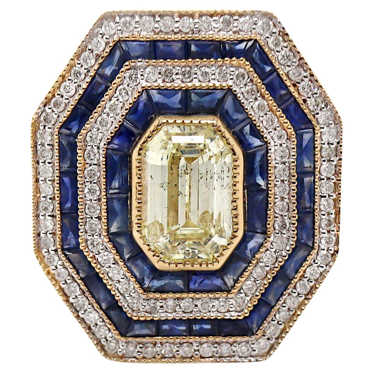 14CT Yellow Gold Sapphire And Diamond Cocktail Ring