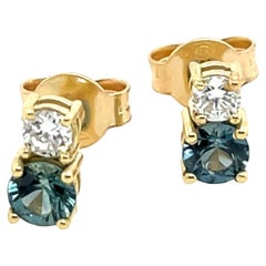 Pendientes Zafiro y Diamante Oro Amarillo 14ct