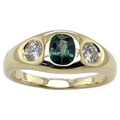 14 Karat Gelbgold Saphir & Diamant-Ring mit 0,75 Karat natürlichem Saphir und Diamant