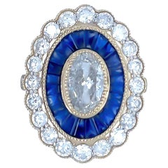 14ct Yellow Gold Sapphire & Diamond Set "Art-Deco" Ring 3.52ct