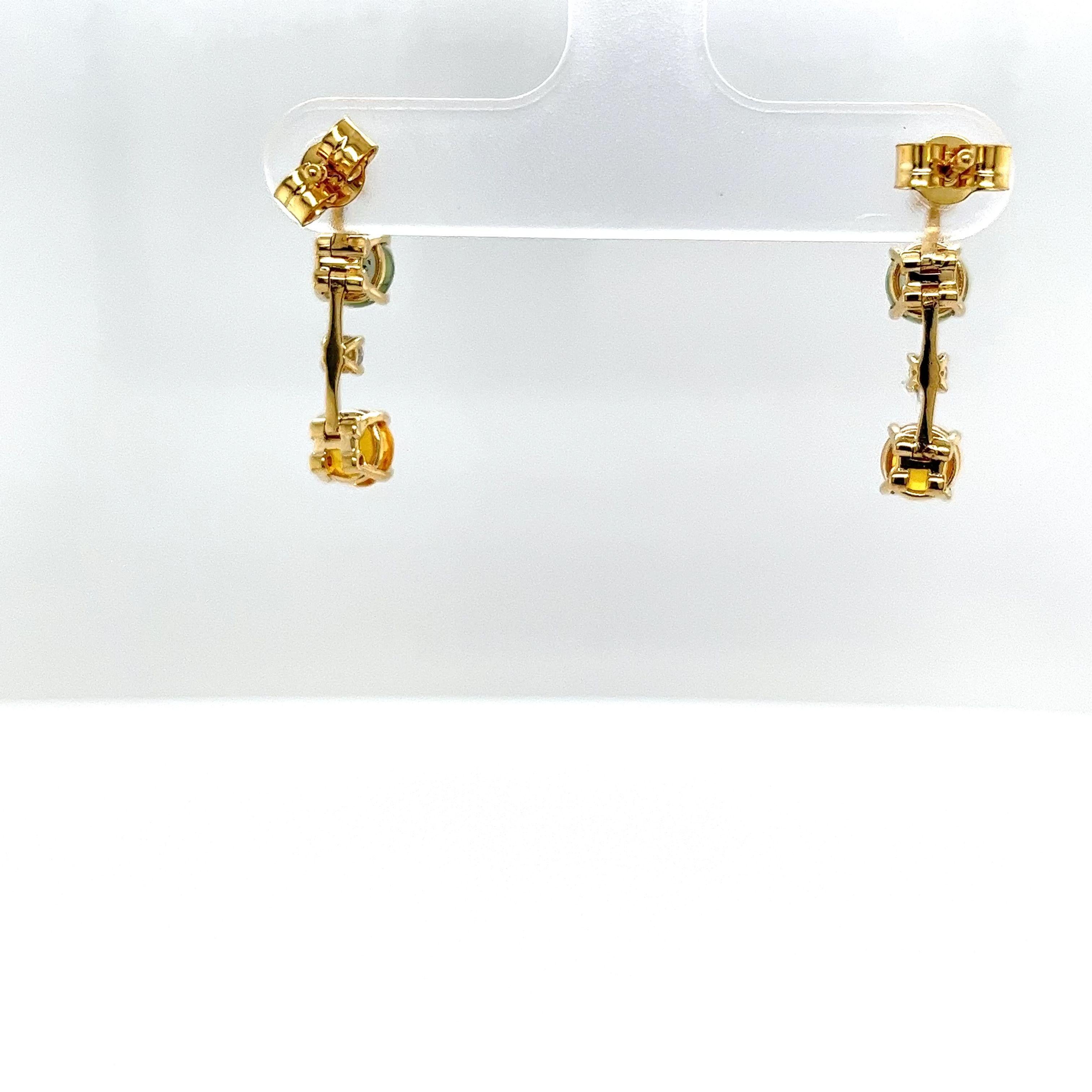 Modern 14ct Yellow Gold Sapphires and Diamonds Drop Earrings