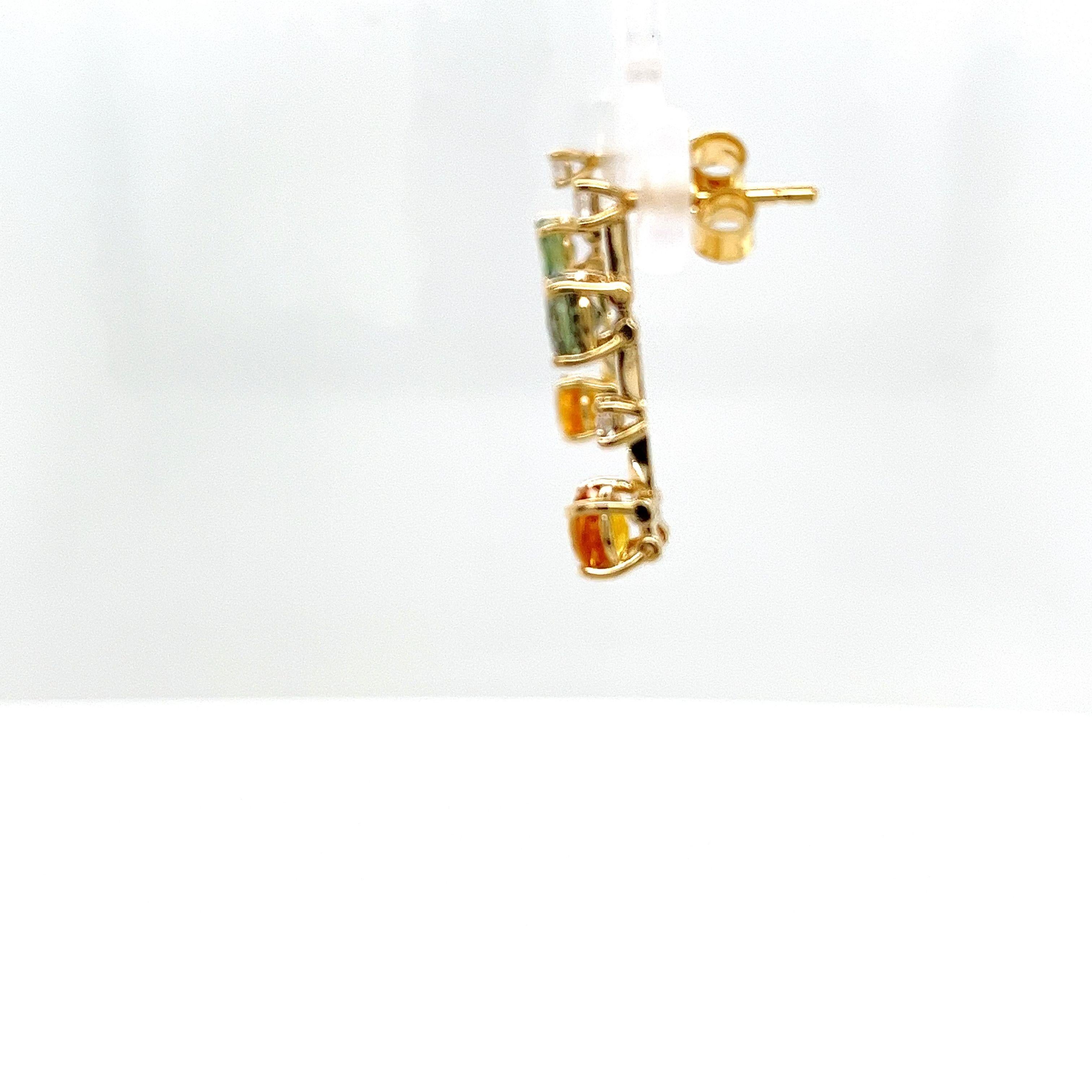 Round Cut 14ct Yellow Gold Sapphires and Diamonds Drop Earrings For Sale
