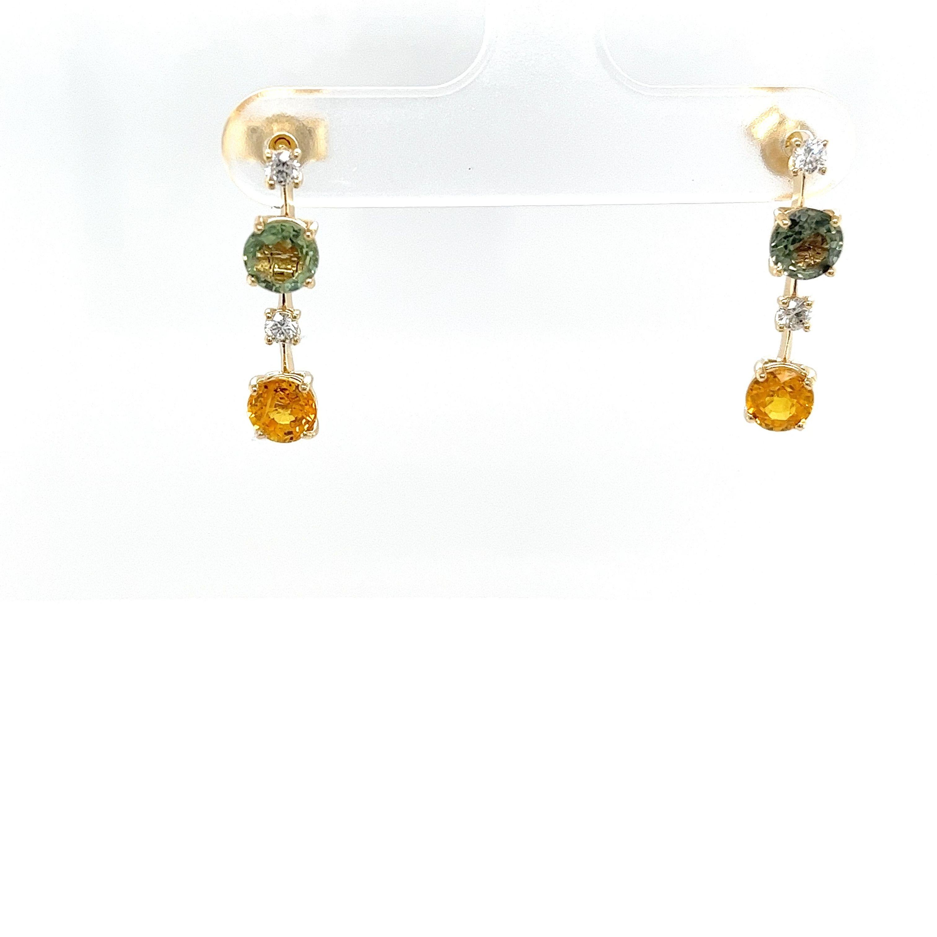 14ct Yellow Gold Sapphires and Diamonds Drop Earrings In New Condition In London, GB