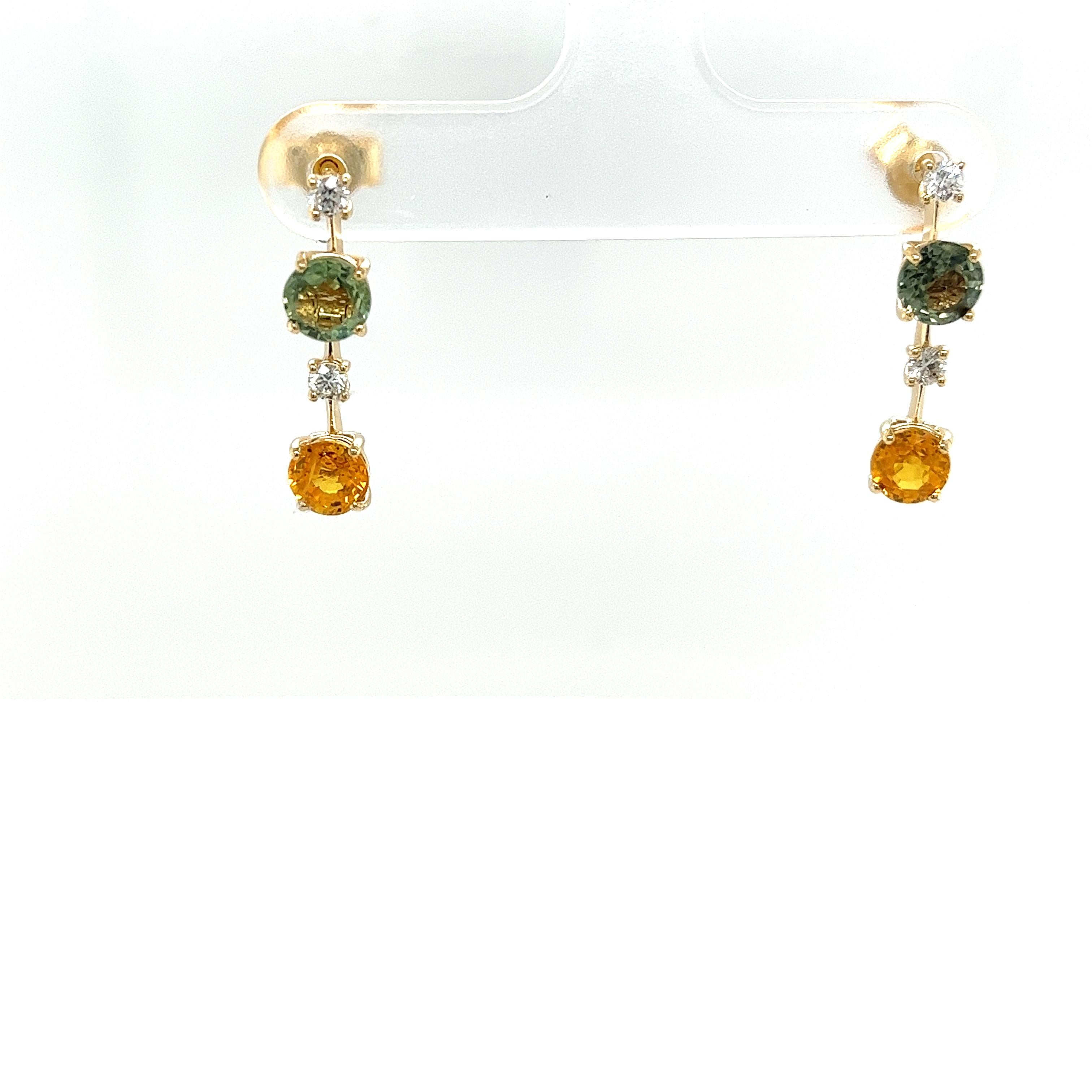 Women's 14ct Yellow Gold Sapphires and Diamonds Drop Earrings