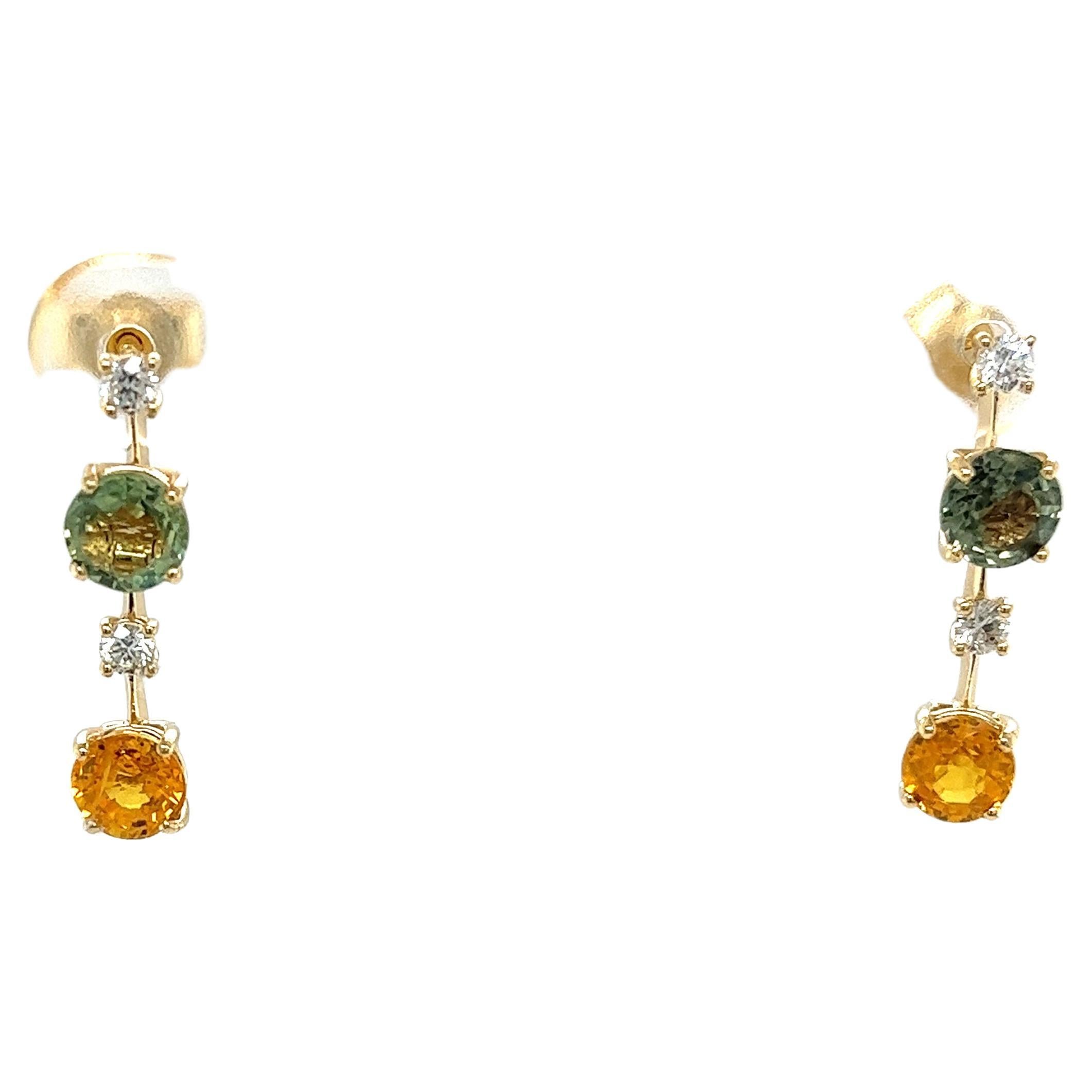 14ct Yellow Gold Sapphires and Diamonds Drop Earrings