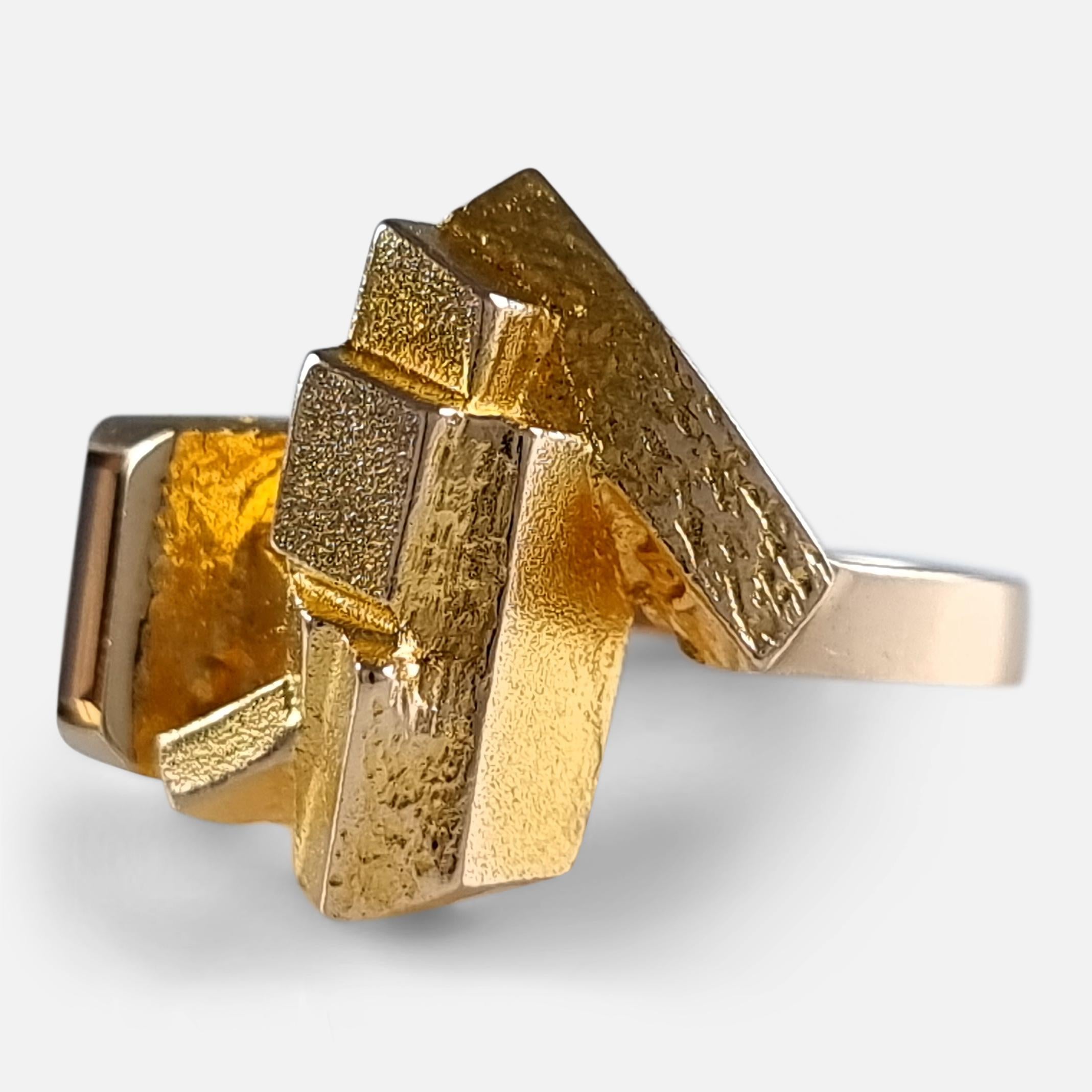 14ct Yellow Gold Smokey Quartz Ring, Björn Weckström for Lapponia, 1971 5