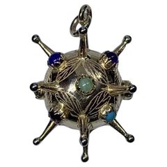 14ct Yellow gold Sputnik multi gemstone ball pendant.