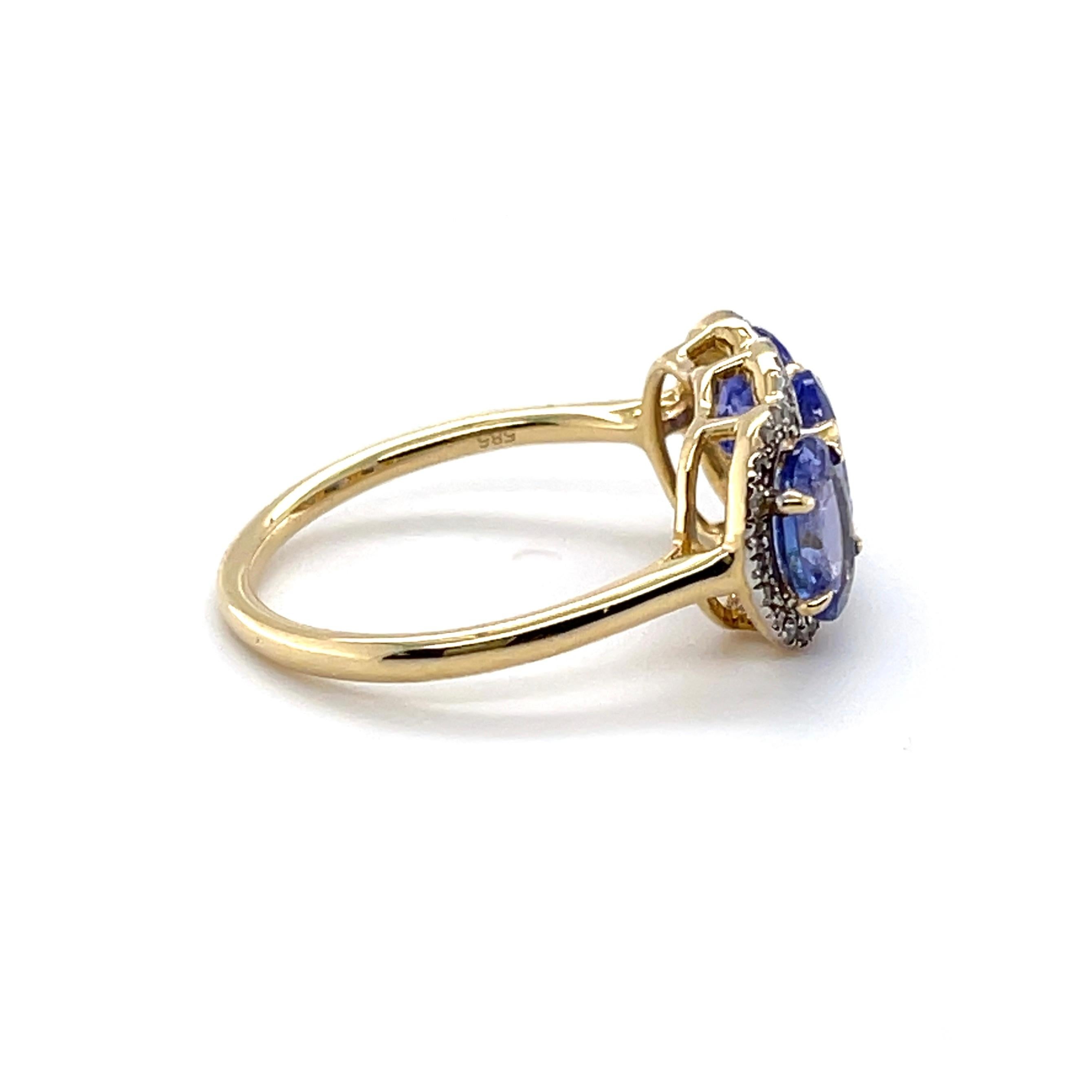 For Sale:  14ct Yellow Gold Tanzanite and Diamond Trilogy Ring 3