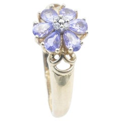 14ct Yellow Gold Tanzanite & Diamond Flower Ring