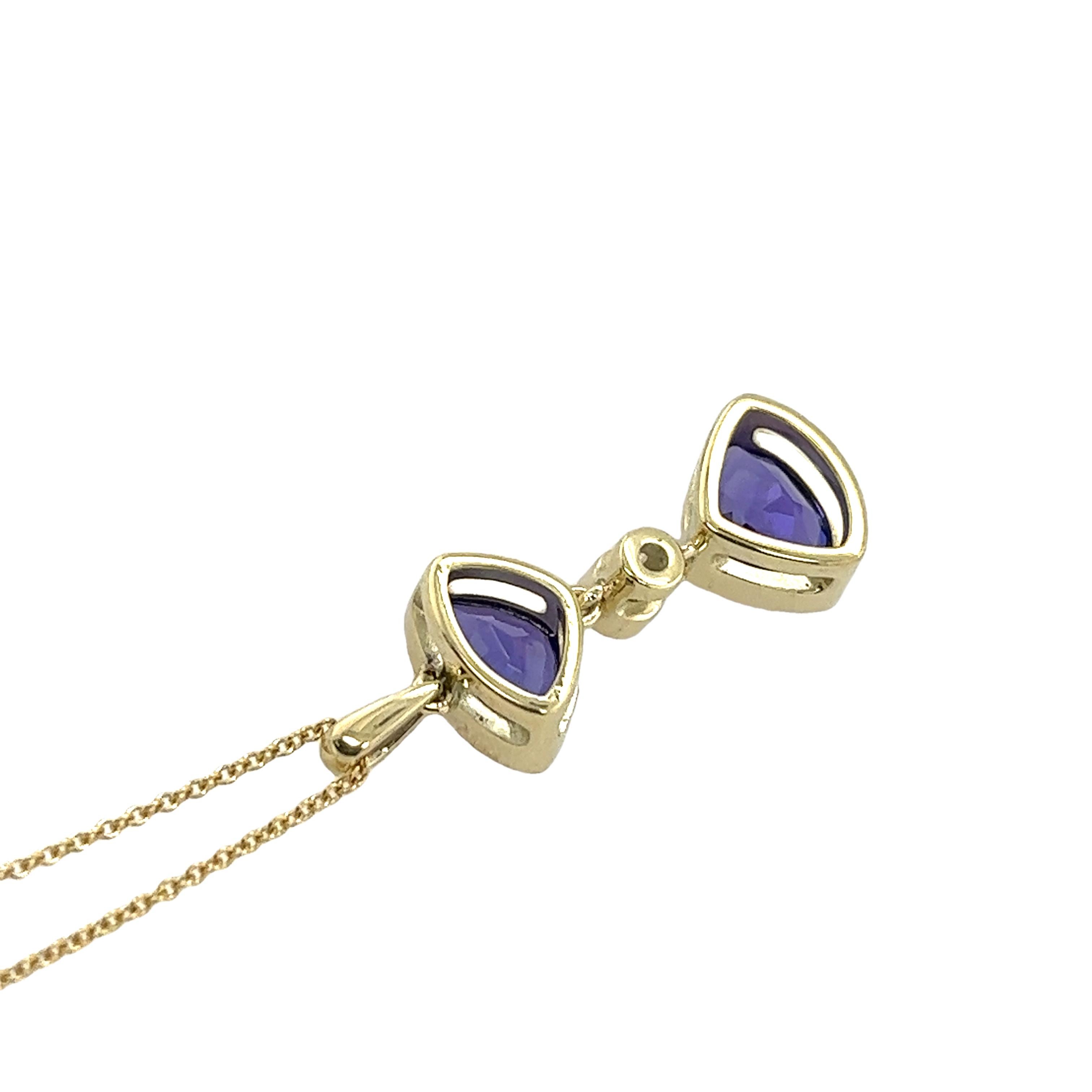 Pendentif en or jaune 14 carats, tanzanite et diamant avec chaîne en or 18 carats en vente 2