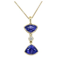 14 Karat Gelbgold Tansanit & Diamant-Anhänger mit 18 Karat Goldkette