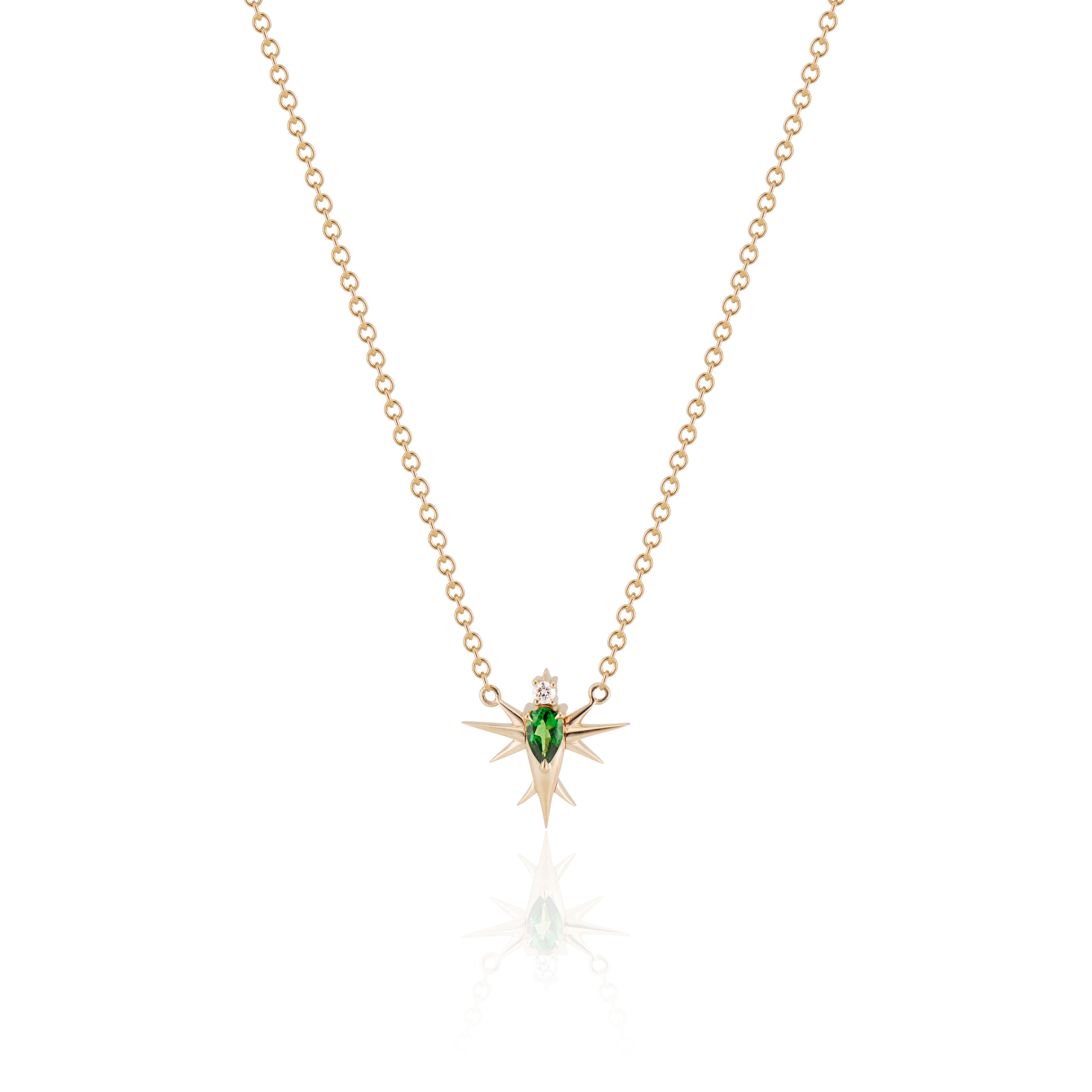 14ct Yellow Gold - Tsavorite And Diamond Bird Necklace by Harlin Jones
*This item is in stock and ready to ship
*This item is customizable, inquire with storefront on details and leadtime

- Adjustable Cable Chain - Longest at 18inches (45cm)
-