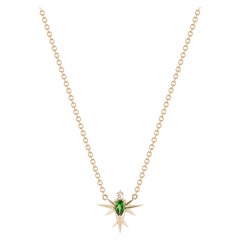 14ct Yellow Gold, Tsavorite and Diamond Bird Necklace by Harlin Jones