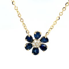 14ct Yellow Sapphire 
Diamond Flower Pendant on 18" Chain