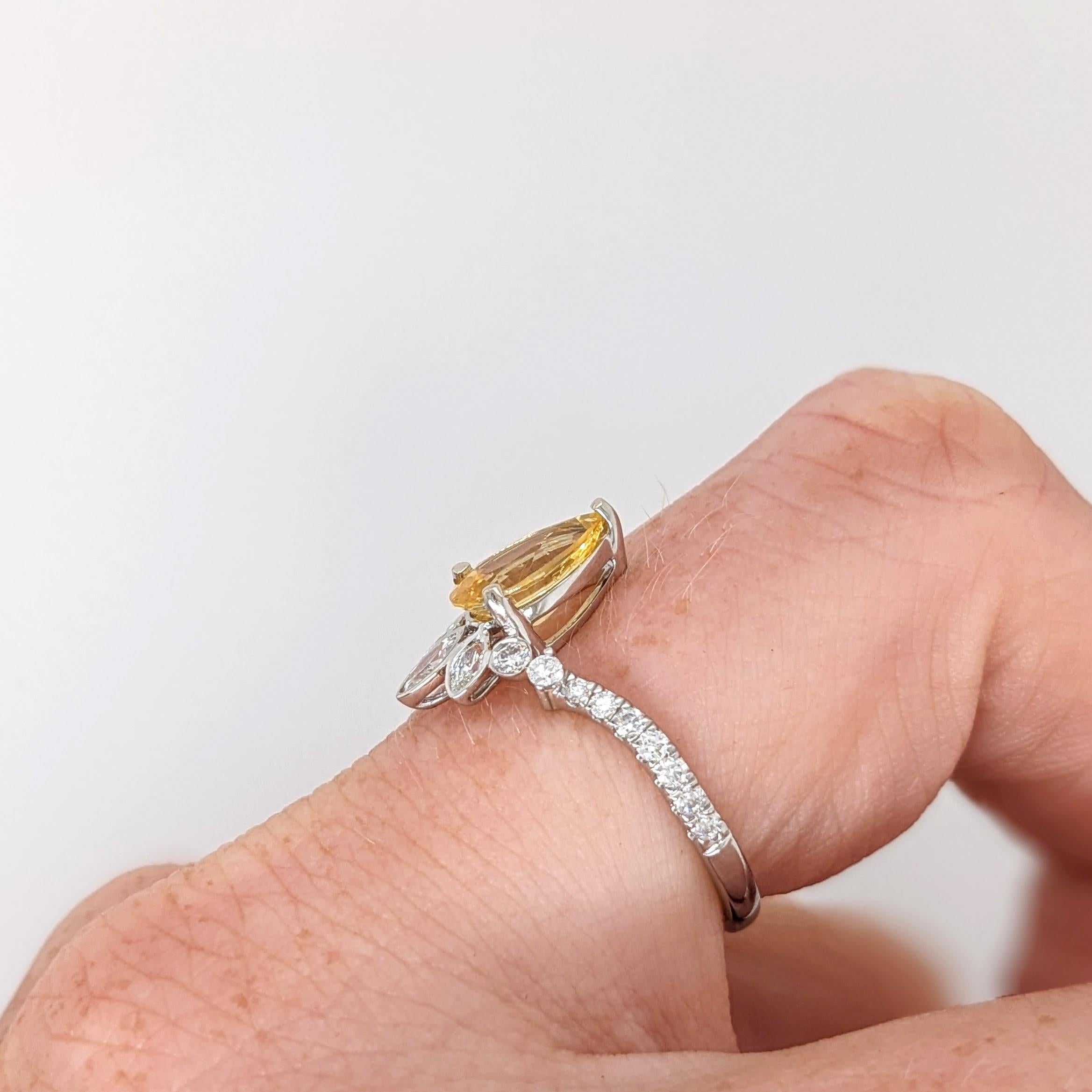Modern 1.4ct Yellow Sapphire Ring w Earth Mined Diamonds in Solid 14K Gold Pear 9x6mm For Sale