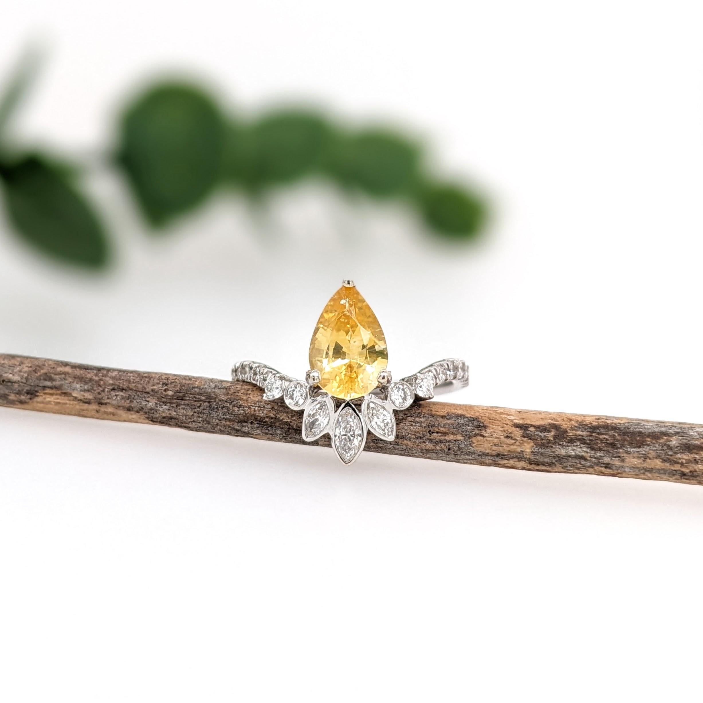 Pear Cut 1.4ct Yellow Sapphire Ring w Earth Mined Diamonds in Solid 14K Gold Pear 9x6mm For Sale