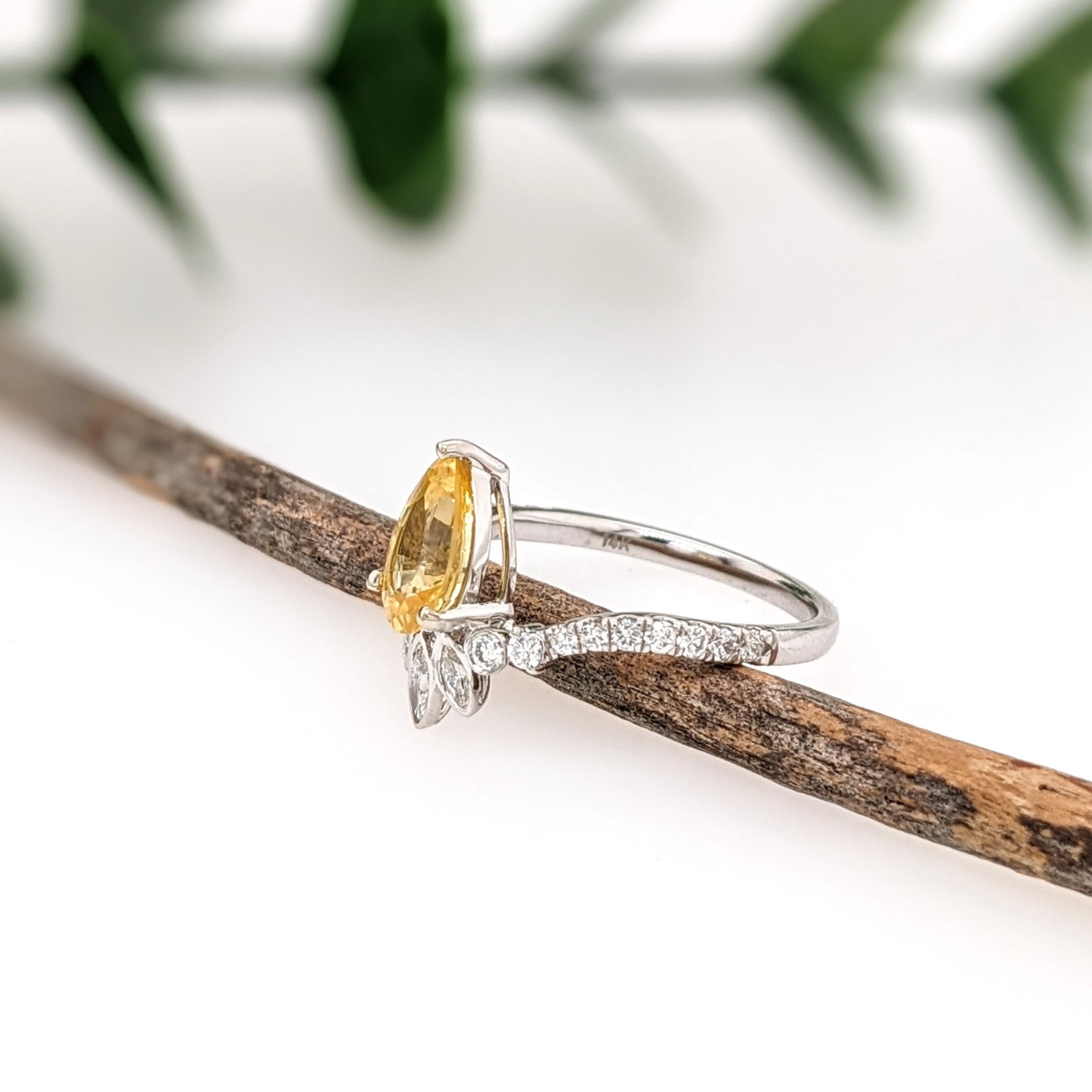 1.4ct Yellow Sapphire Ring w Earth Mined Diamonds in Solid 14K Gold Pear 9x6mm In New Condition For Sale In Columbus, OH