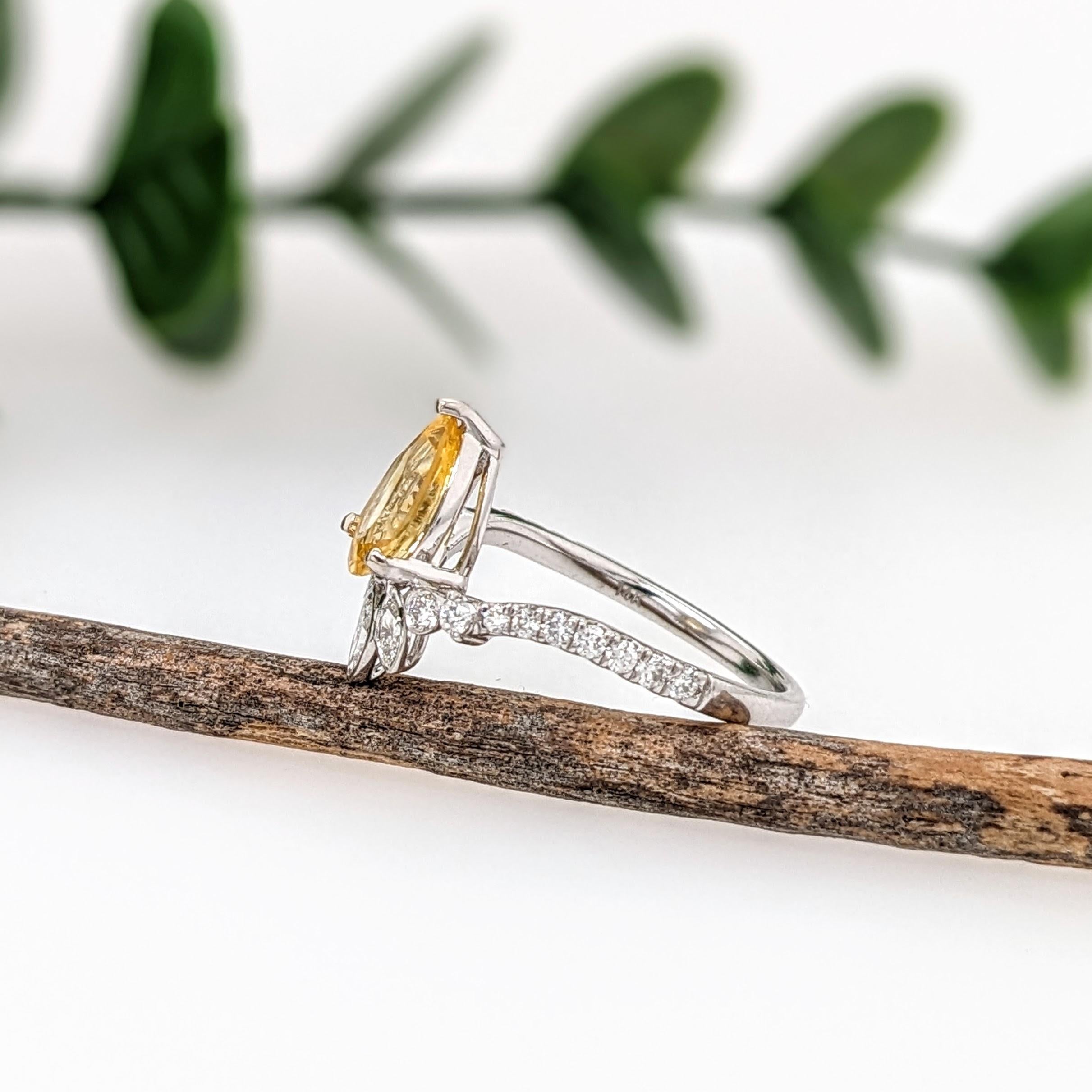 Women's 1.4ct Yellow Sapphire Ring w Earth Mined Diamonds in Solid 14K Gold Pear 9x6mm For Sale