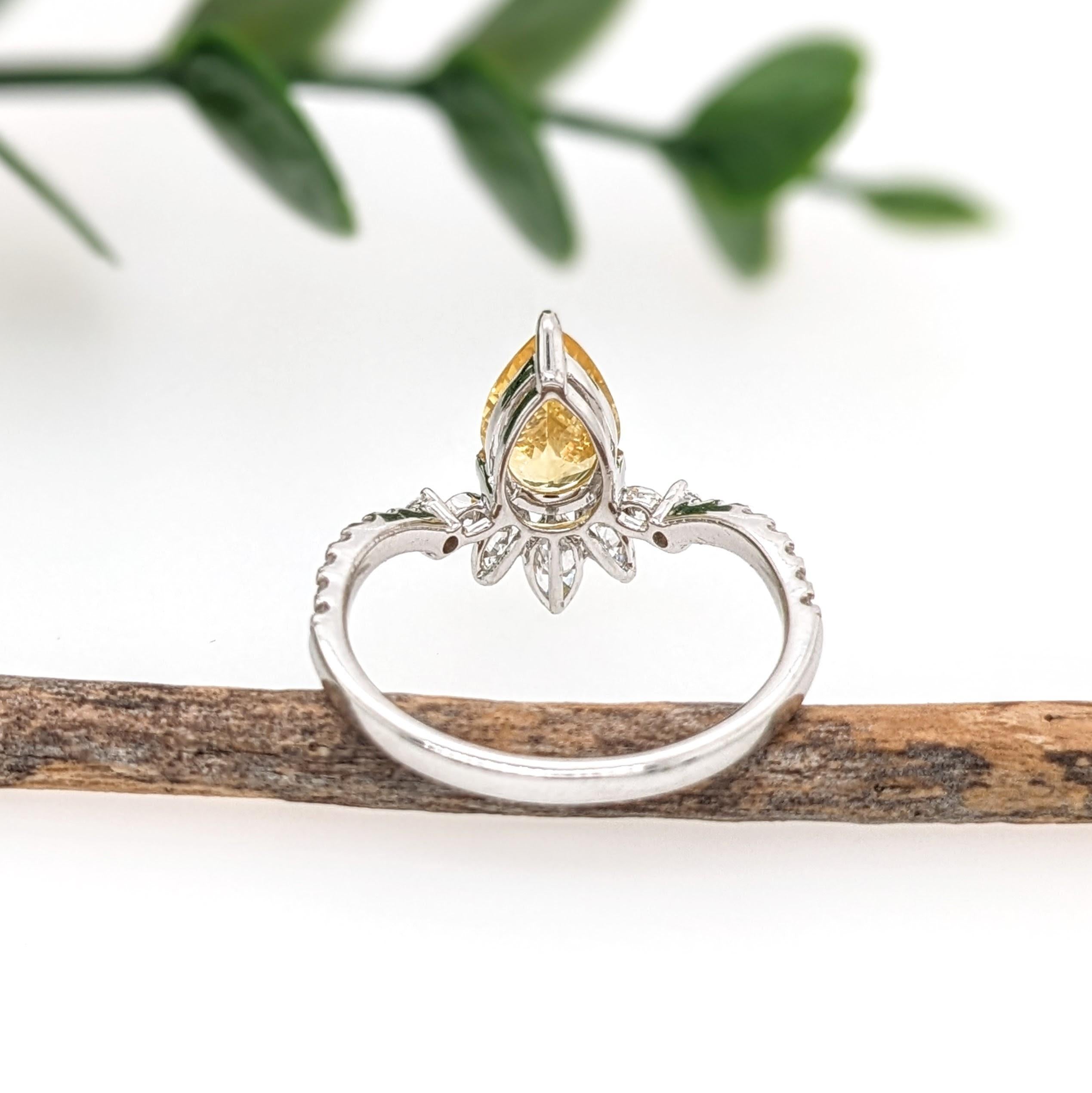 1.4ct Yellow Sapphire Ring w Earth Mined Diamonds in Solid 14K Gold Pear 9x6mm For Sale 1