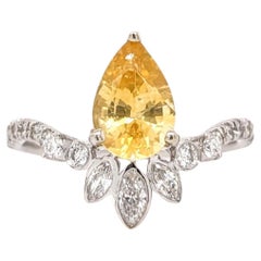 1.4 Karat Gelber Saphir Ring mit Stein gemeißelten Diamanten in massivem 14K Gold Birnenring 9x6 mm