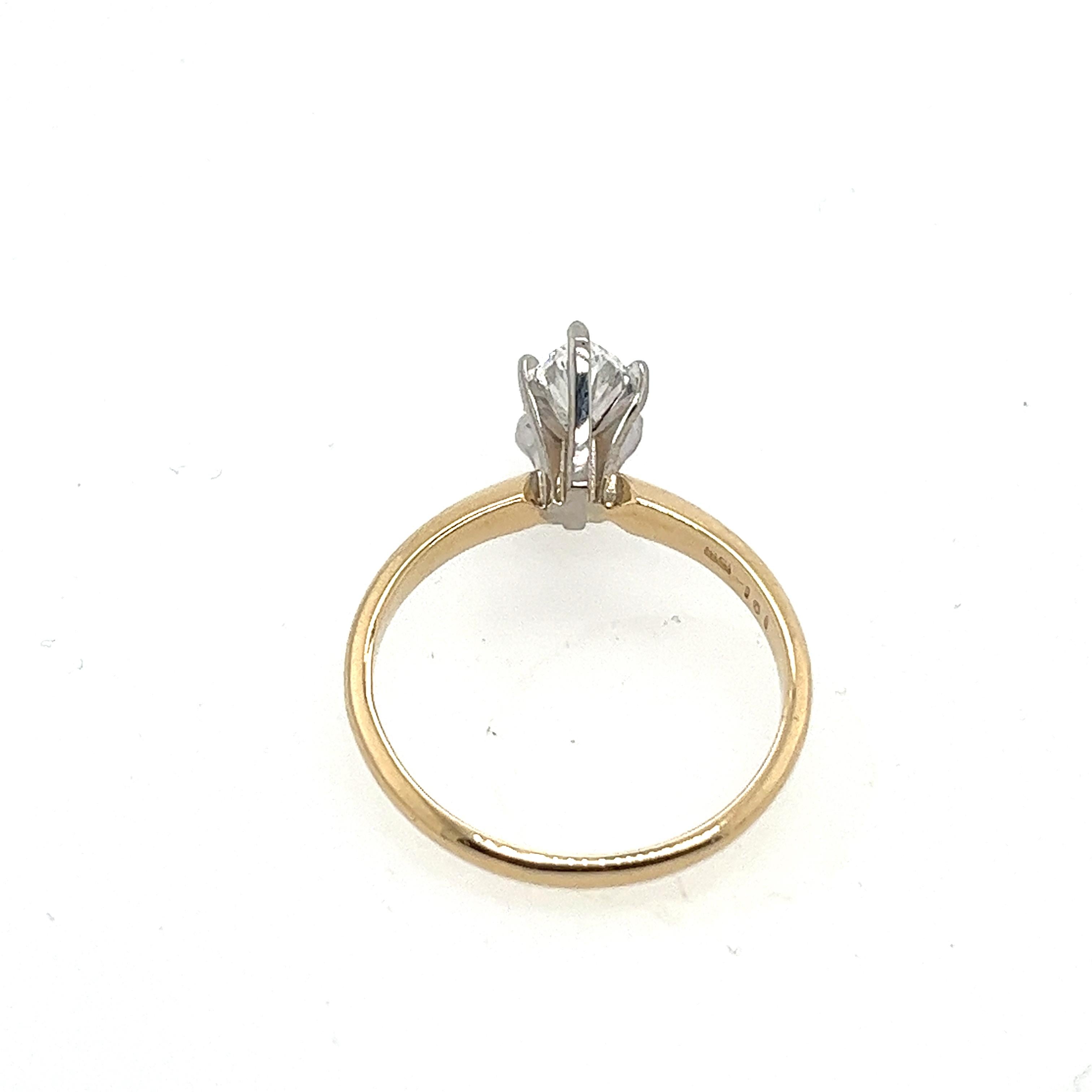 Marquise Cut 14ct Yellow & White Gold 1.01ct D-E/SI2/3 Solitaire Diamond Ring For Sale