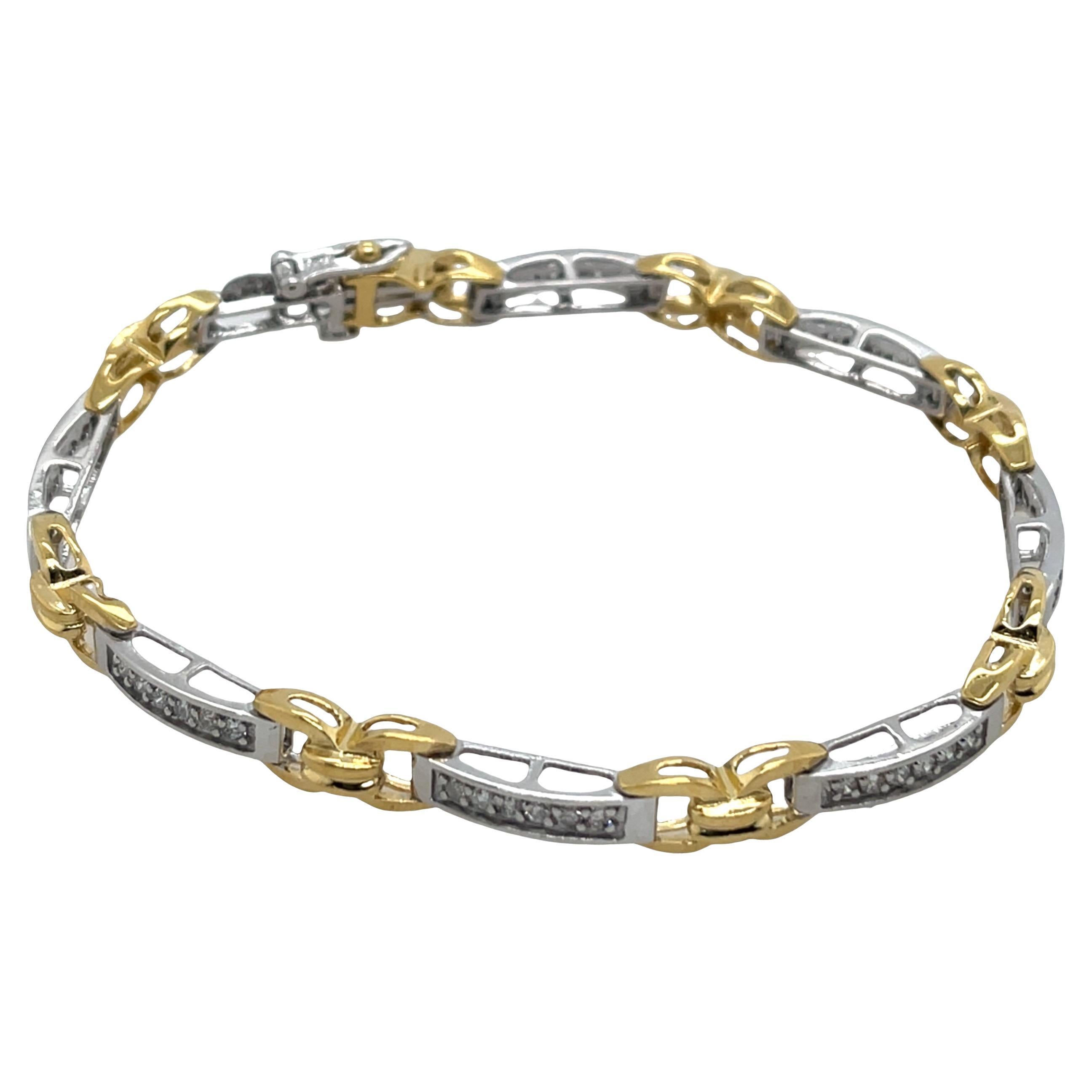 Bracelet en or jaune et blanc 14ct avec chaînes et diamants