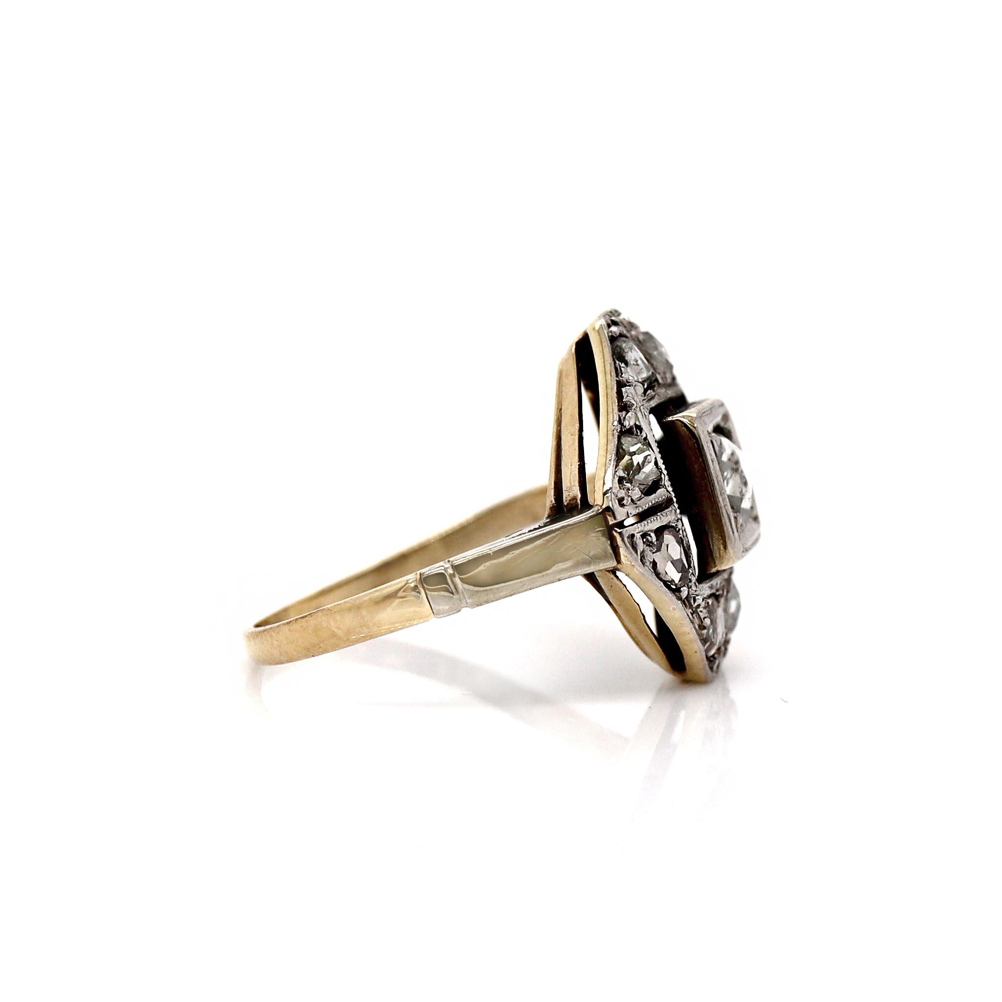 Bague en or jaune et blanc 14 carats avec diamants taille rose Excellent état - En vente à Sydney, NSW
