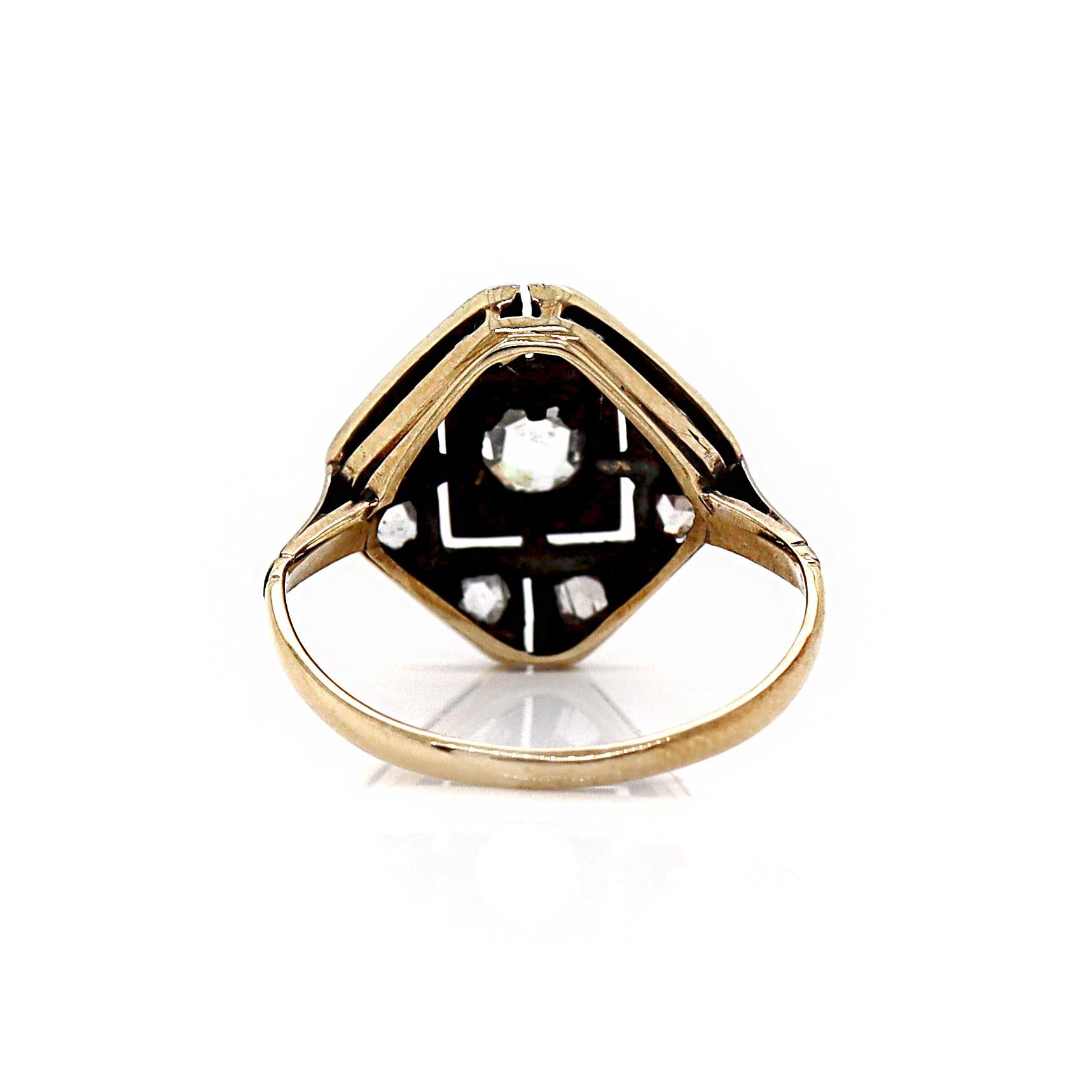 Bague en or jaune et blanc 14 carats avec diamants taille rose Pour femmes en vente