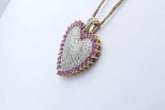 14 Carat Yellow and White Gold Ruby and Diamond Heart Pendant
