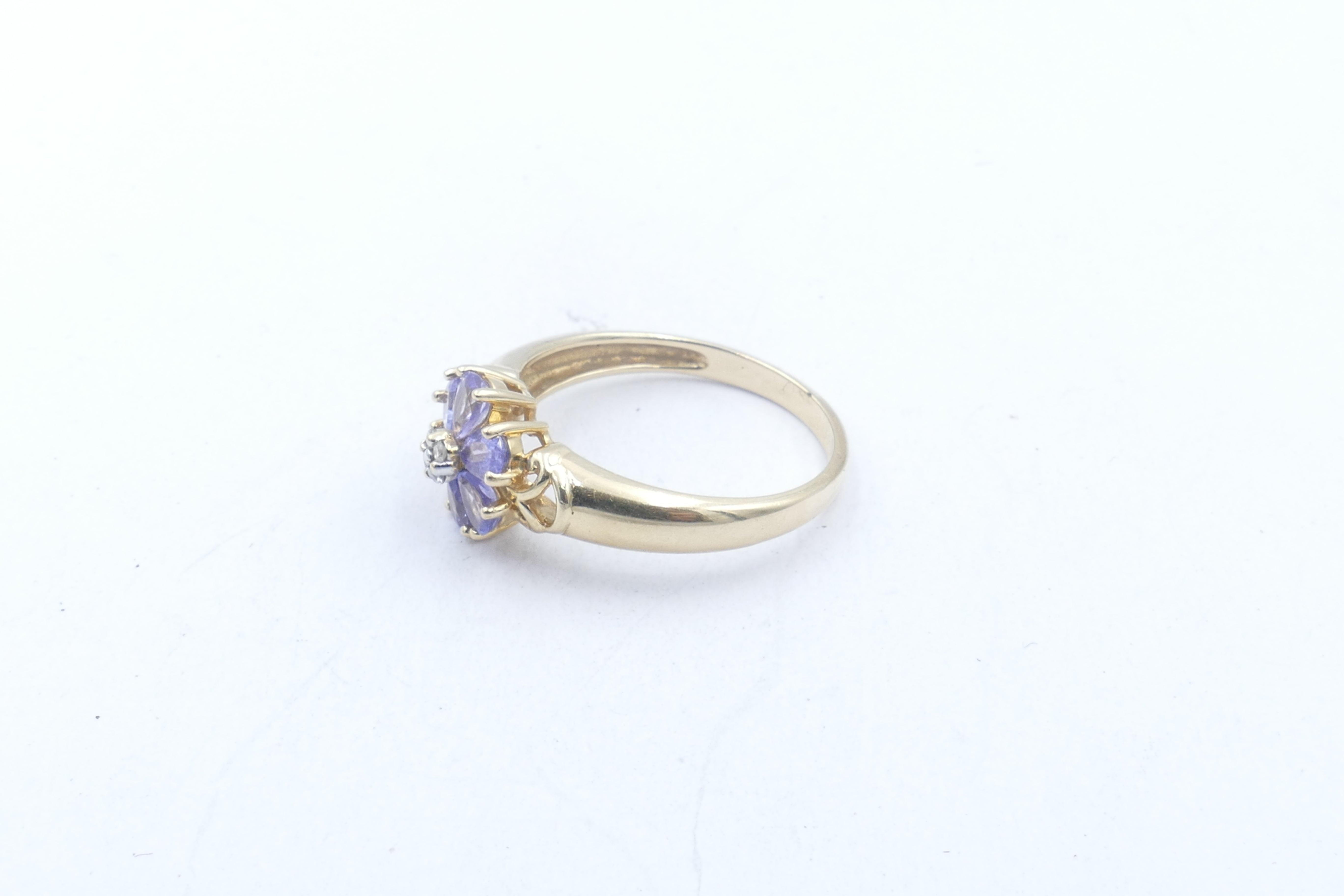 Modern 14ct Yellow & White Gold Tanzanite & Diamond 'Flower' Ring For Sale