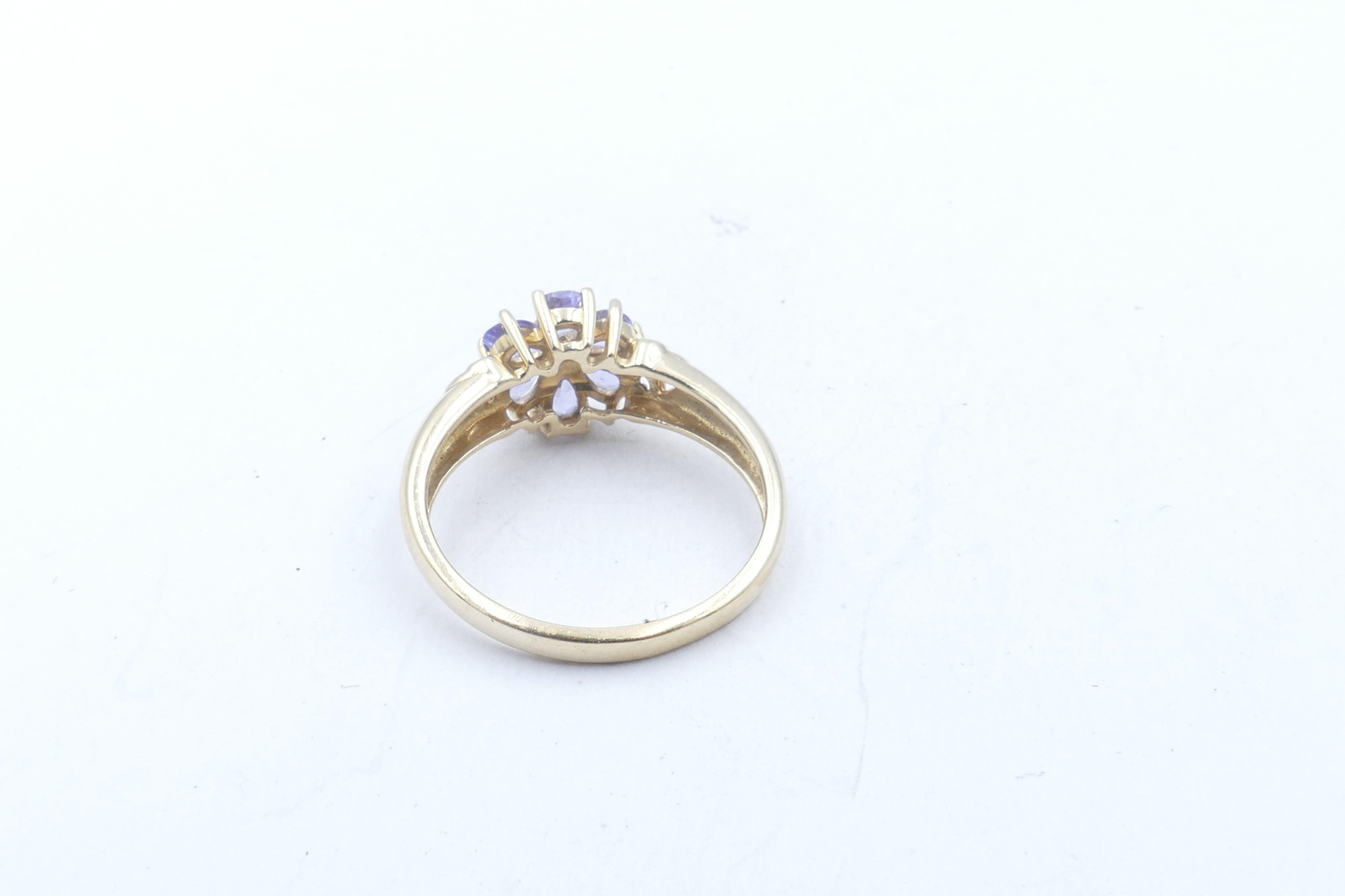 Mixed Cut 14ct Yellow & White Gold Tanzanite & Diamond 'Flower' Ring For Sale
