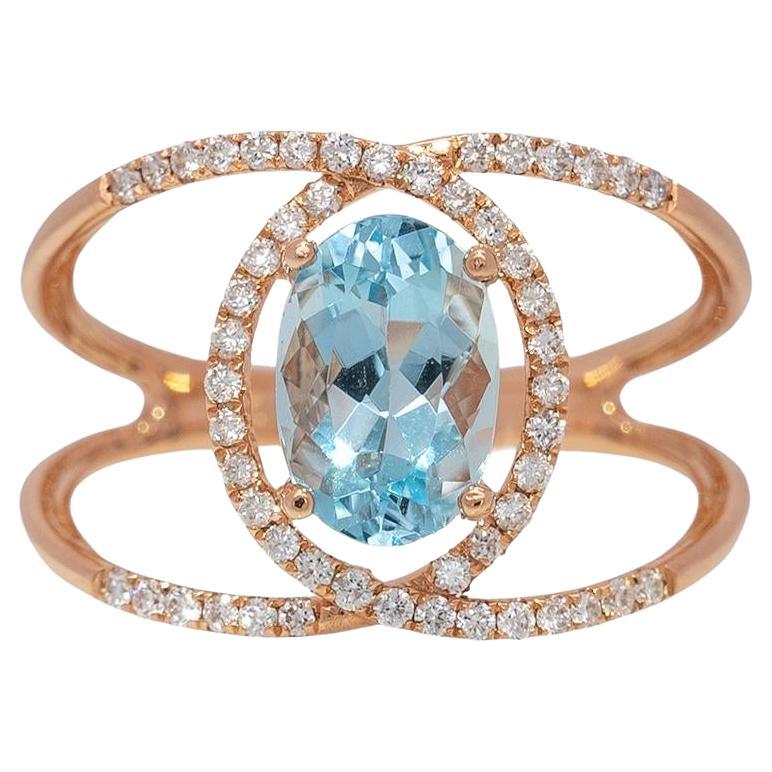 1.4cts Aquamarine Ring with Natural Diamond Accents: Solid 14k Gold, Oval 8x6mm